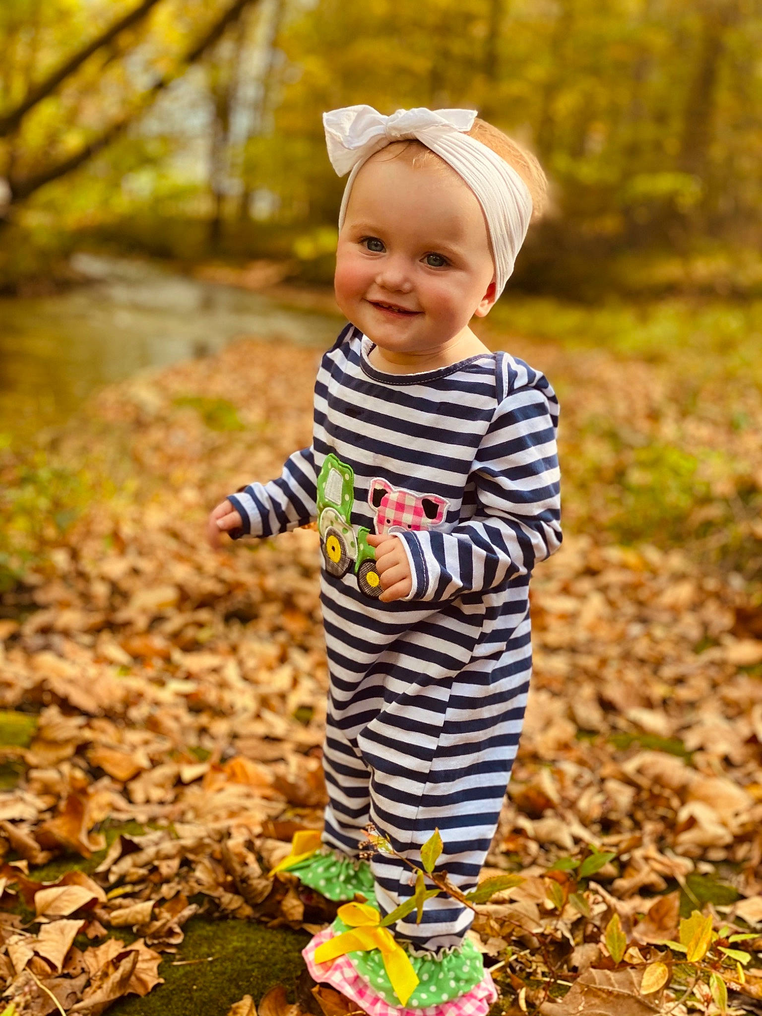 Emma-leigh joined the competition — help win amazing prizes! autumn, baby, baby_toddler_clothing, child, joy, leaf, leggings, pattern, people_in_nature, person, plant, play, sleeve, toddler, tree, yellow