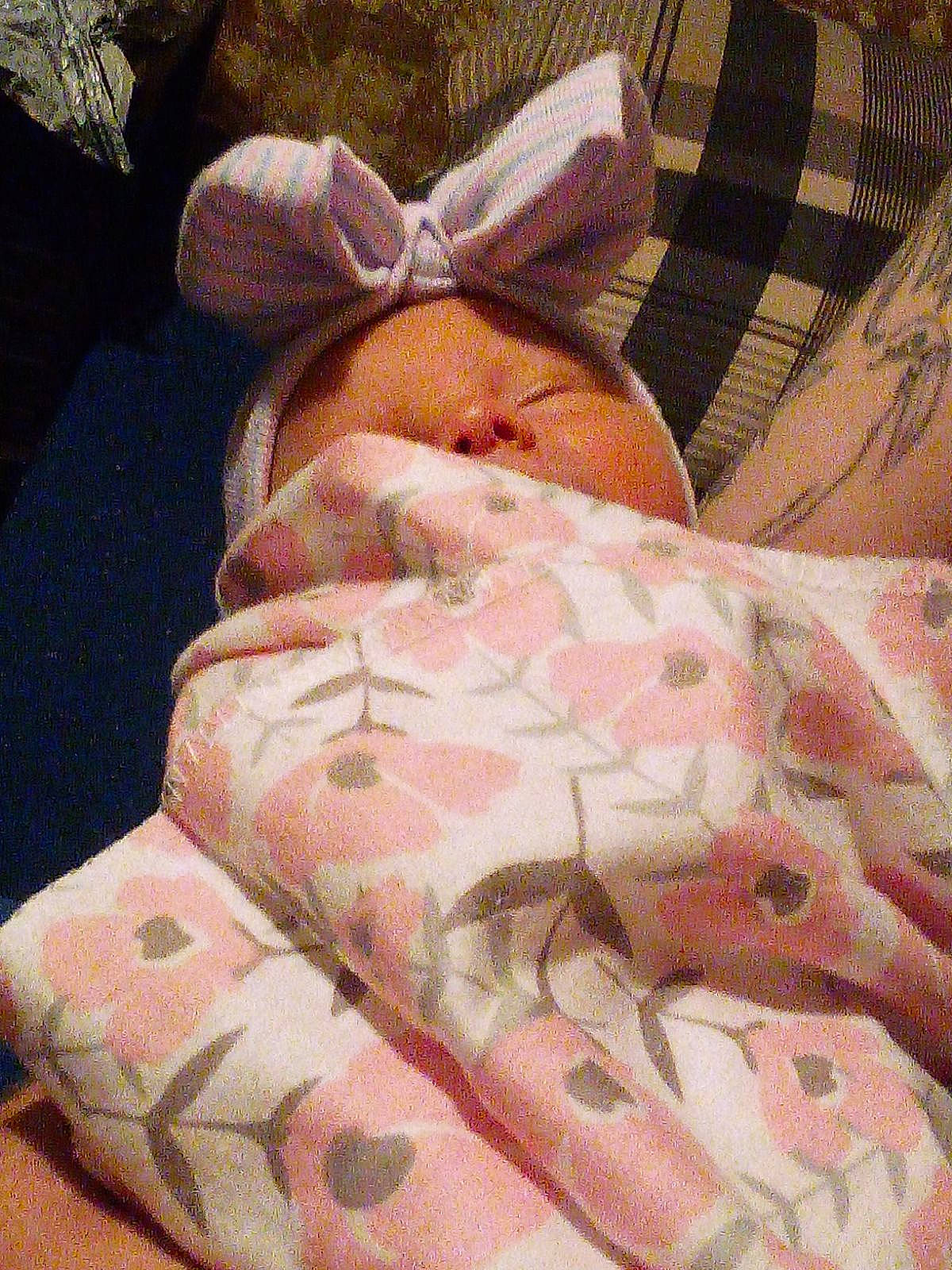 Kaia joined the competition — help win amazing prizes! baby, baby_sleeping, baby_toddler_clothing, bed_sheet, bedding, blanket, carmine, child, comfort, flesh, foot, hat, human_leg, linens, pattern, peach, person, pink, room, sleep