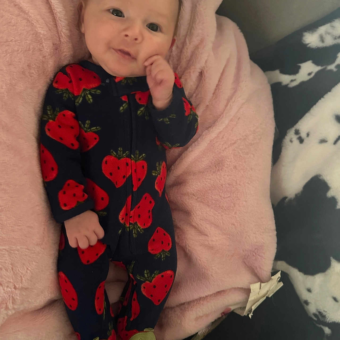 Kylie is registered to the contest to win money with this photo: baby, bed, blanket, clothing, crib, cushion, face, furniture, happy, head, homedecor, infantbed, newborn, pajamas, person, photography, portrait, quilt, sleeping, smile
