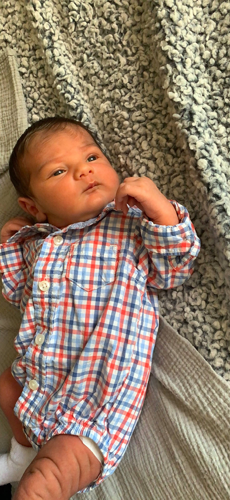 Kayne joined the competition — help win amazing prizes! black_hair, child, chin, collar, dress_shirt, happy, joint, lip, neck, nose, pattern, person, plaid, shoulder, skin, sleeve, t_shirt, tartan, textile, toddler