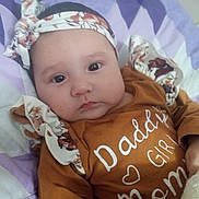 Kailecelove joined the competition — help win amazing prizes! baby, infant, headband, clothing, face, person, blanket, pattern, purple, white, brown, text, lying_down, cute, indoors, child, young, portrait, soft, expression