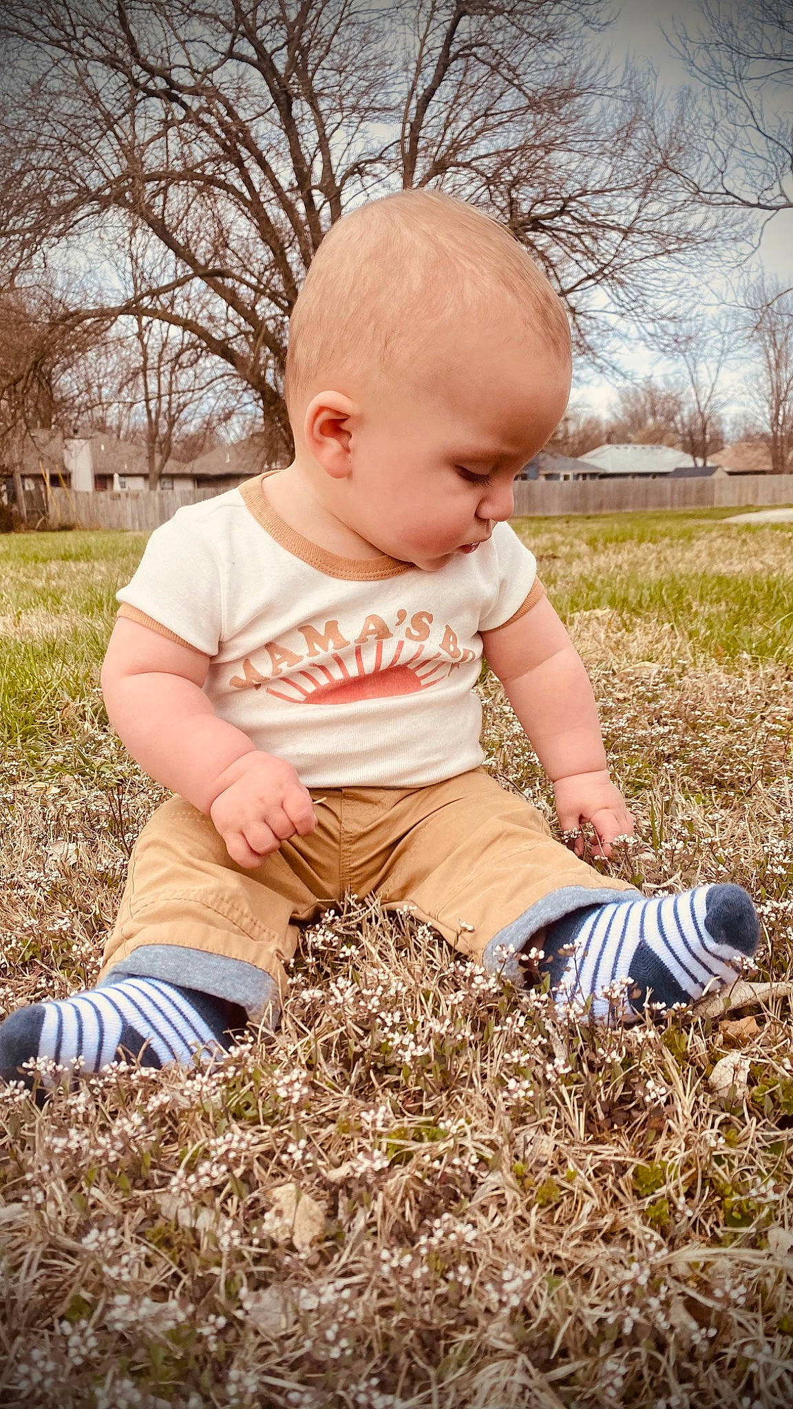 Weiland joined the competition — help win amazing prizes! baby, baby_toddler_clothing, child, cloud, grass, grassland, happy, people_in_nature, person, plant, playing_with_kids, portrait_photography, sitting, sky, sleeve, soil, sunlight, t_shirt, toddler, tree