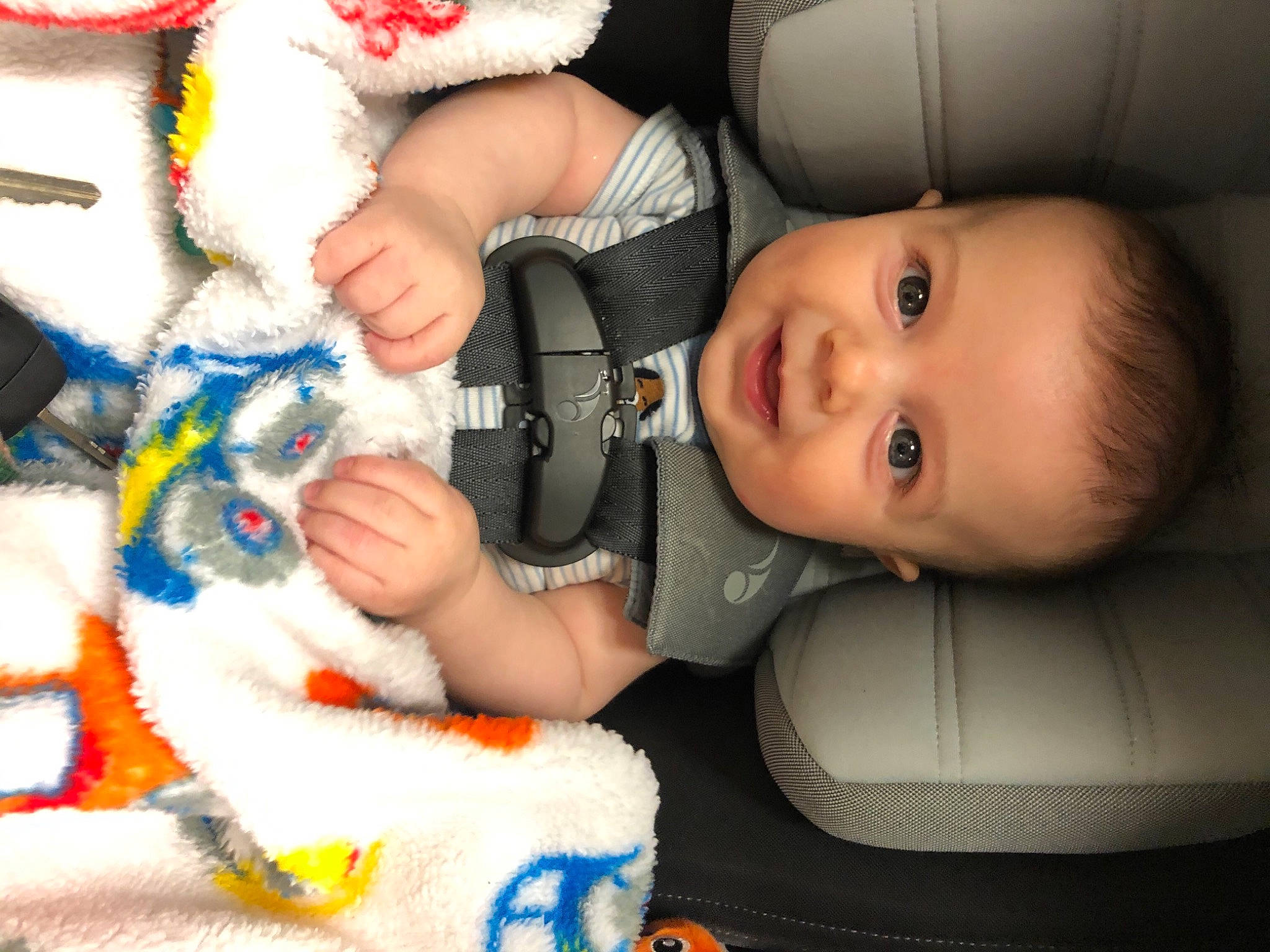 Jamison joined the competition — help win amazing prizes! baby, baby_products, baby_toddler_clothing, car_seat, cheek, child, eye, facial_expression, finger, fun, happy, iris, mammal, mouth, nose, person, skin, smile, toddler, toy