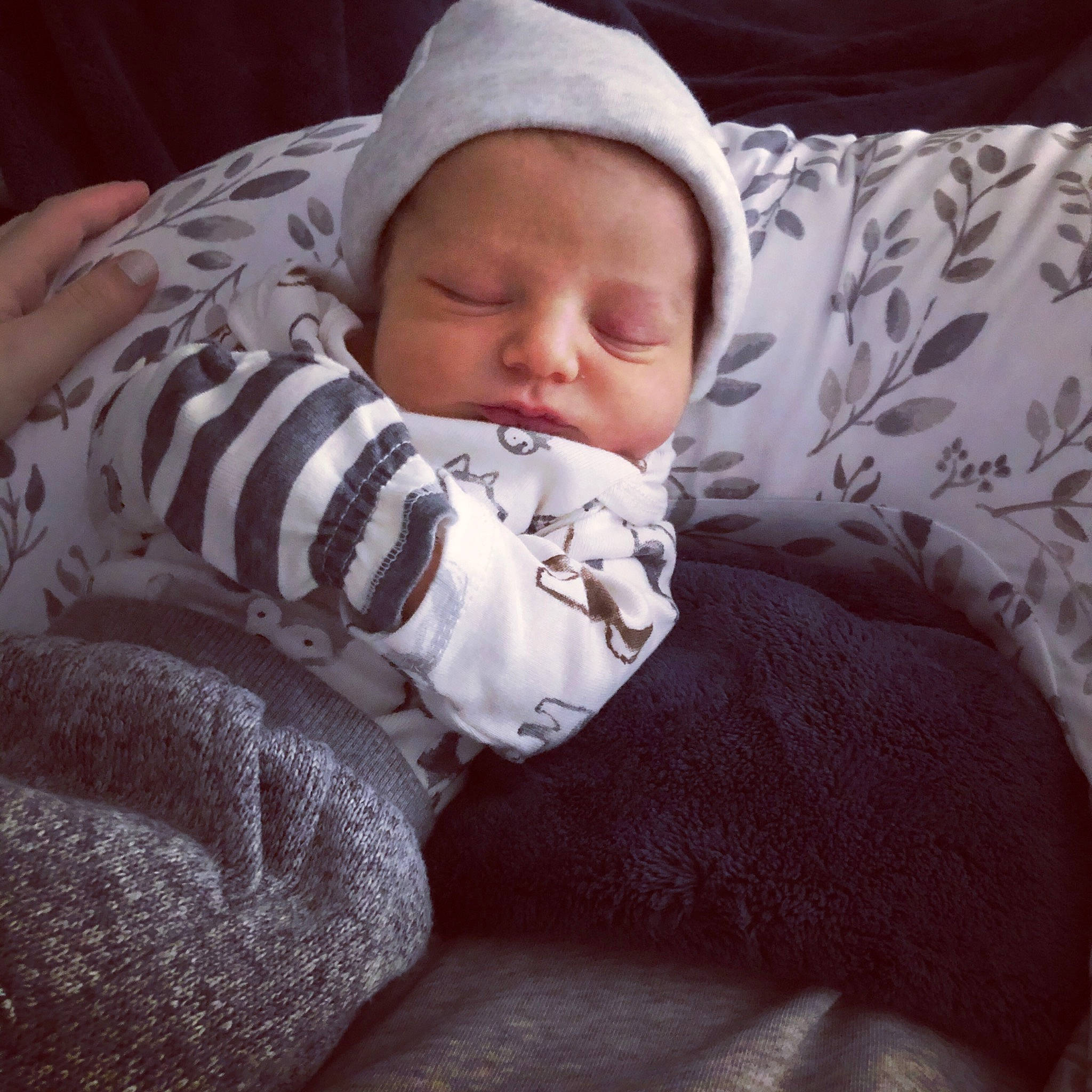 Jamison is registered to the contest to win money with this photo: baby, baby_sleeping, baby_toddler_clothing, cap, cheek, child, chin, comfort, eye, face, head, knit_cap, linens, lip, mouth, nose, person, skin, sleeve, textile