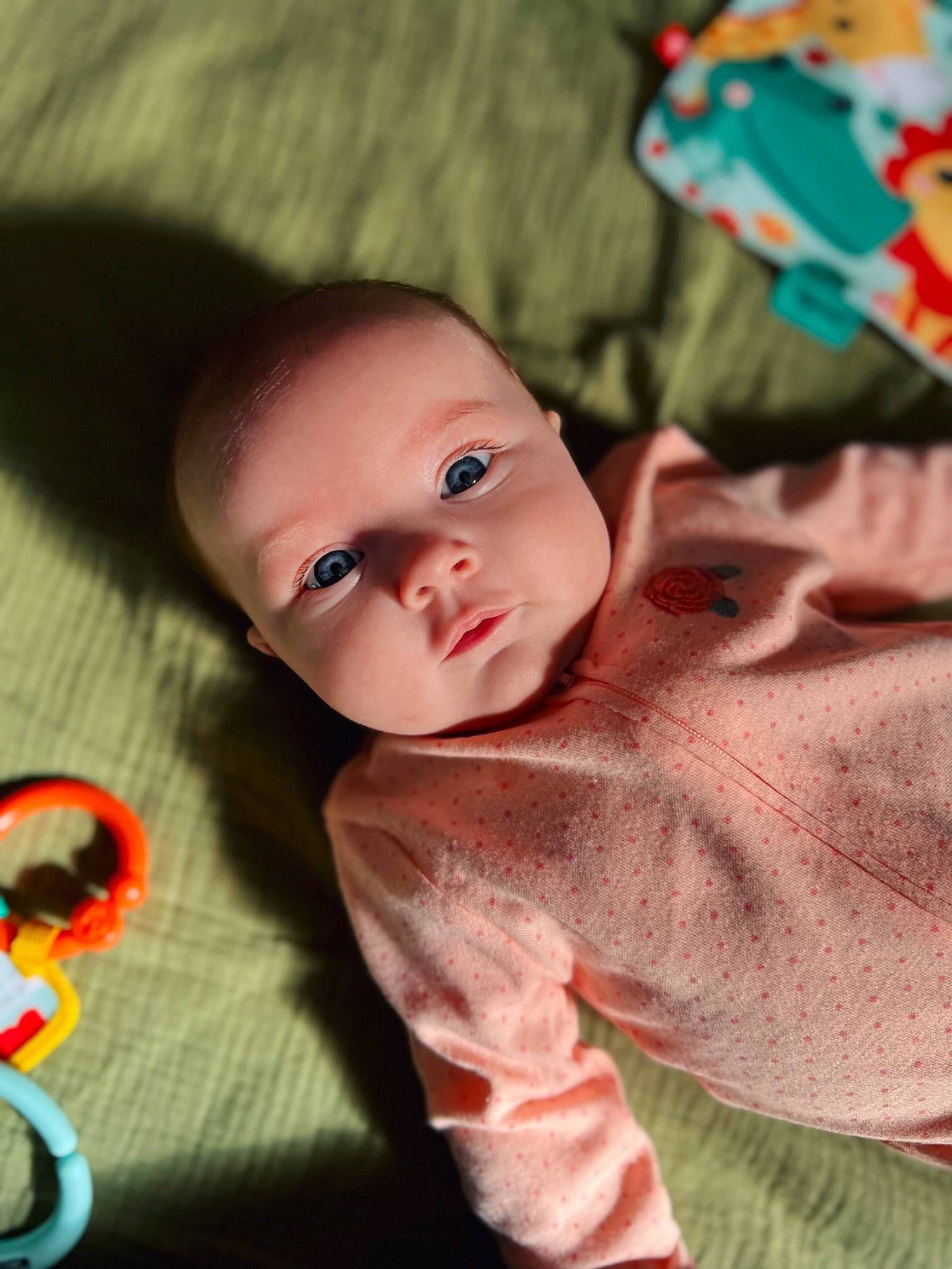 Evelyn joined the competition — help win amazing prizes! baby, baby_toddler_clothing, cheek, child, comfort, eye, eyebrow, head, human_body, iris, linens, lip, mouth, nose, person, pink, skin, sleeve, textile, toddler