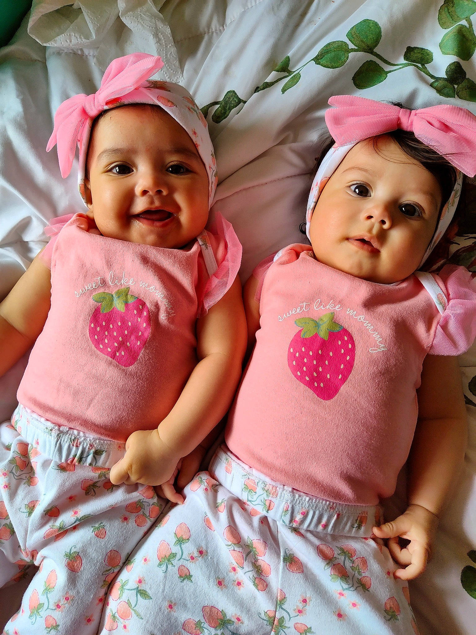 Aleah And Sophia joined the competition — help win amazing prizes! baby, baby_toddler_clothing, cheek, chin, dress, eye, facial_expression, headwear, human_body, iris, lip, mammal, organ, outerwear, person, pink, product, skin, sleeve, smile