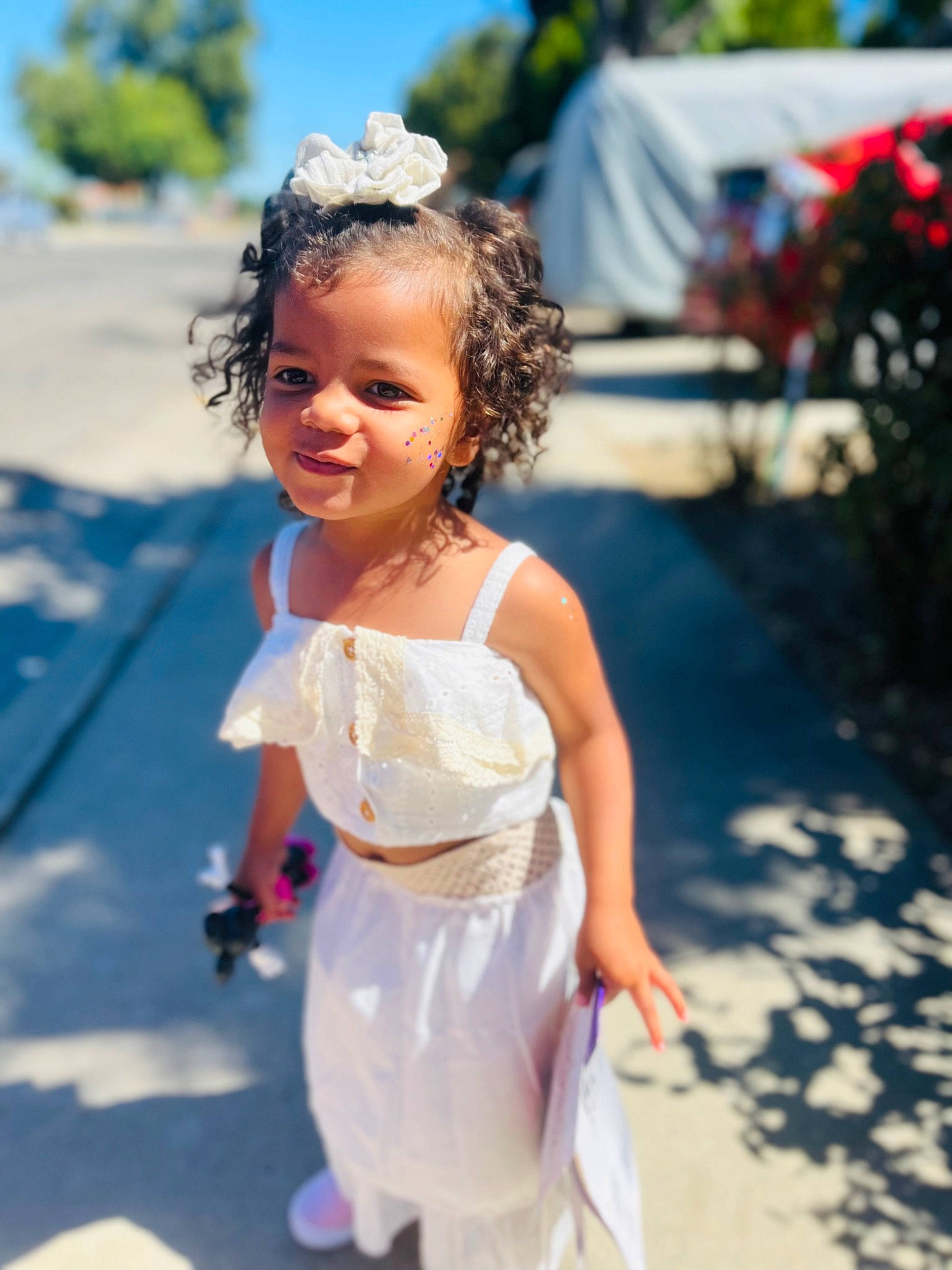 Freya joined the competition — help win amazing prizes! bridal_accessory, bridal_clothing, child, dress, electric_blue, event, formal_wear, fun, gown, happy, headpiece, iris, jewellery, leisure, person, plant, recreation, shoulder, smile, toddler