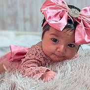 Suzan joined the competition — help win amazing prizes! baby, infant, pink_bow, headband, lace, blanket, fluffy, cute, portrait, child, face, small_hand, lying_down, soft_texture, adorable, indoor, closeup, infant_clothing, baby_girl, young_child