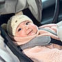 Emmy a rejoint le concours — aidez-le/la à gagner de superbes lots ! adorable, baby, beanie_hat, bundled, car_seat, chubby_cheeks, closeup, cozy, fleece_jacket, headwear, infant, long_eyelashes, pink_coat, portrait, relaxed, seat_belt, smile, soft_texture, stroller, warm_clothing