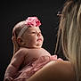 baby, infant, woman, holding, headband, pink_flower, tutu, soft_skin, portrait, studio, closeup, female, hair, hand, face, child, cute, adorable, tender, love