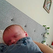 Harrison is registered to the contest to win money with this photo: baby, sleeping, infant, bedroom, blanket, mickey_mouse, clothing, headboard, wall, photo_frame, flowers, soft_furniture, cozy, child, resting, pajamas, home_interior, person, cute, peaceful