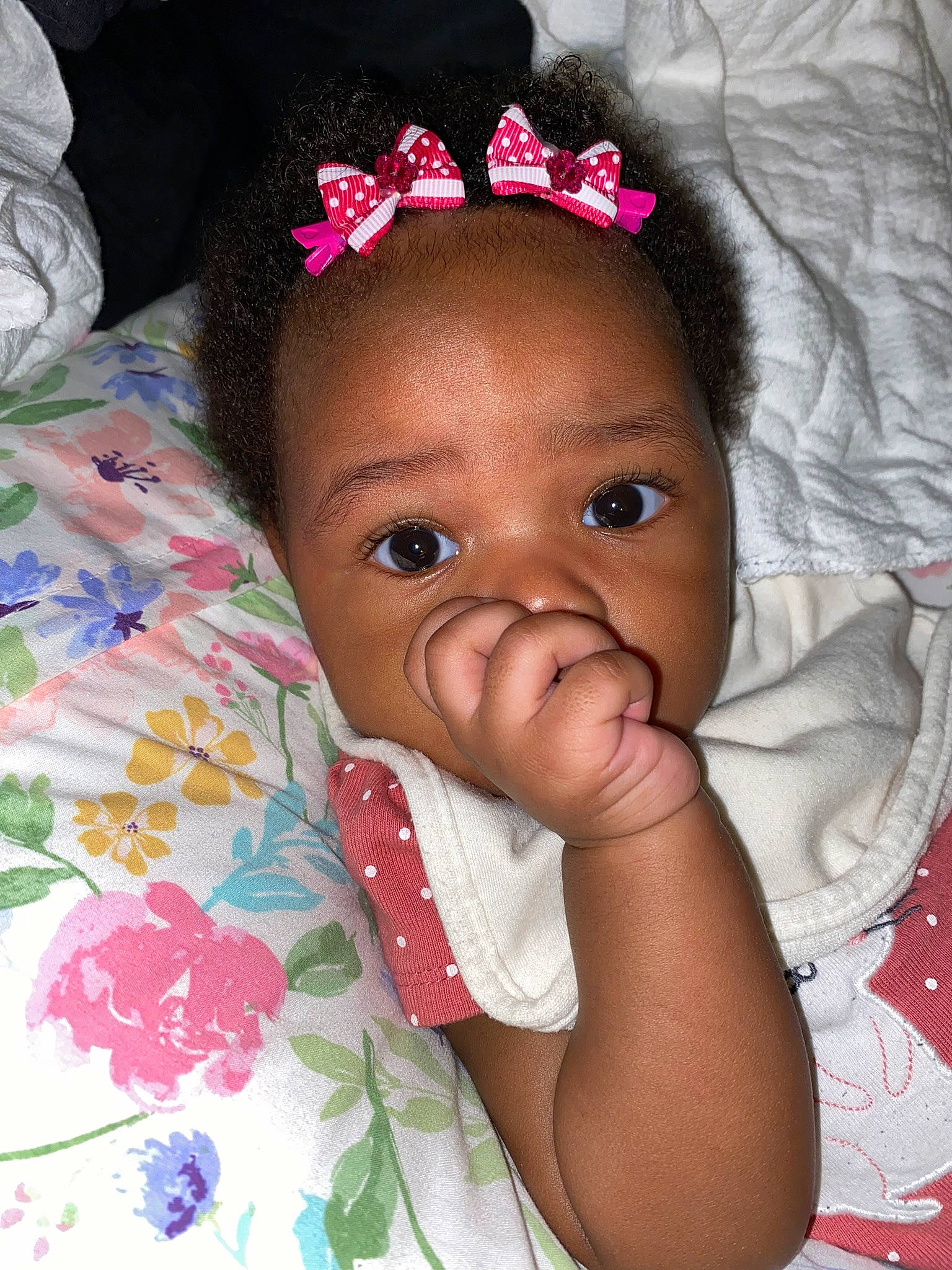 Alayna joined the competition — help win amazing prizes! baby, baby_toddler_clothing, cheek, child, chin, eyebrow, eyelash, hairstyle, happy, iris, linens, lip, magenta, mouth, nose, person, pink, skin, sleeve, textile