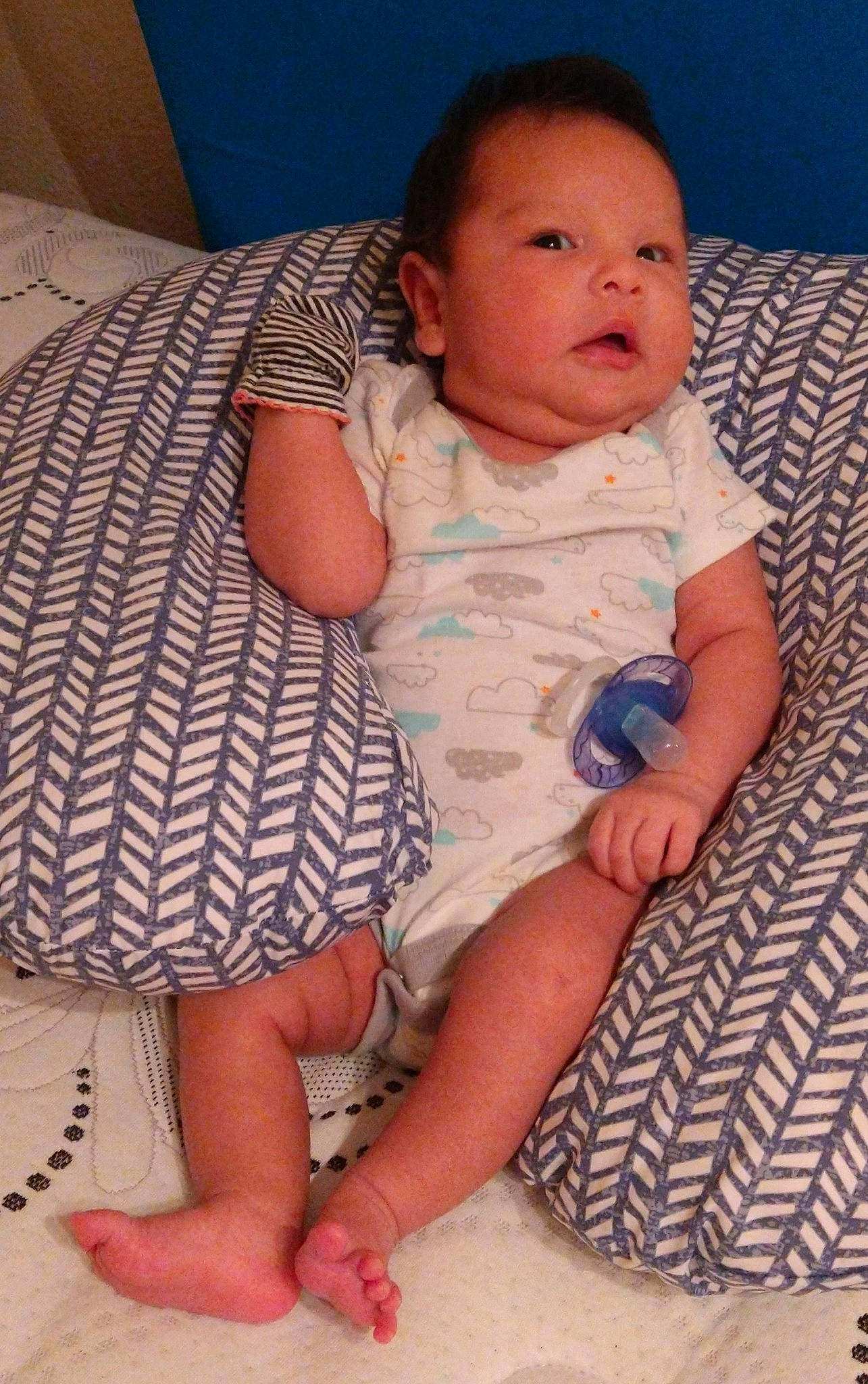 Yaretzi Eloisa is registered to the contest to win money with this photo: baby, baby_toddler_clothing, blue, cheek, child, comfort, face, finger, head, human_body, knee, leg, lip, mouth, organ, person, skin, sleeve, stomach, thigh