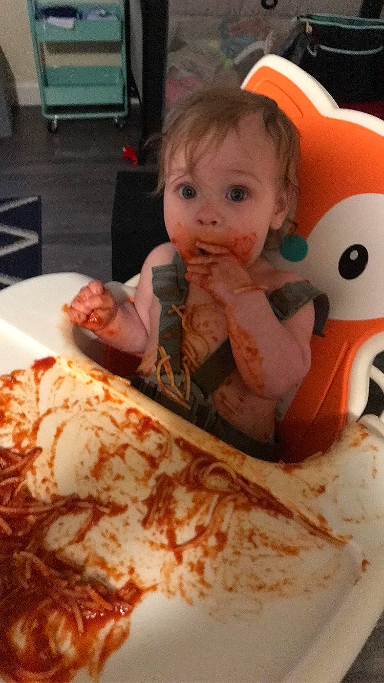 Wade joined the competition — help win amazing prizes! animal_fat, carmine, chair, child, comfort_food, cuisine, dish, doll, food, ingredient, junk_food, meat, person, plate, pork, recipe, stuffed_toy, surprise, table, tableware