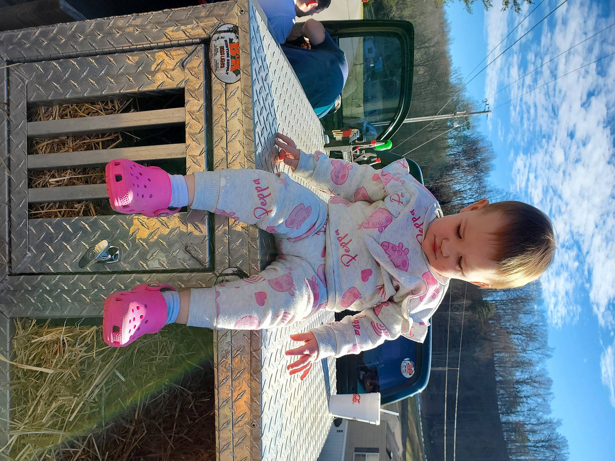Amelia joined the competition — help win amazing prizes! baby, child, cloud, fun, grass, happy, house, leisure, person, pink, plant, recreation, sky, toddler, travel, tree, vacation, water, winter, world