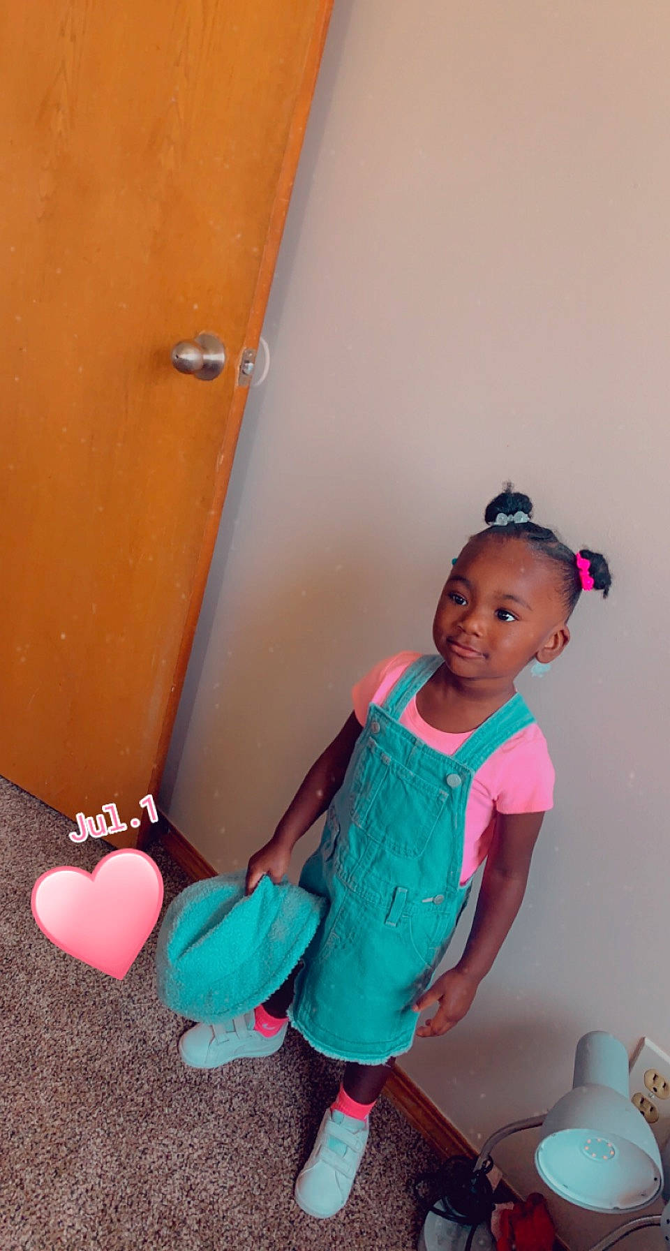 Kimberly is registered to the contest to win money with this photo: arm, azure, baby_toddler_clothing, facial_expression, finger, fun, hairstyle, happy, joint, magenta, neck, person, pink, purple, shoulder, skin, sleeve, standing, thigh, toddler