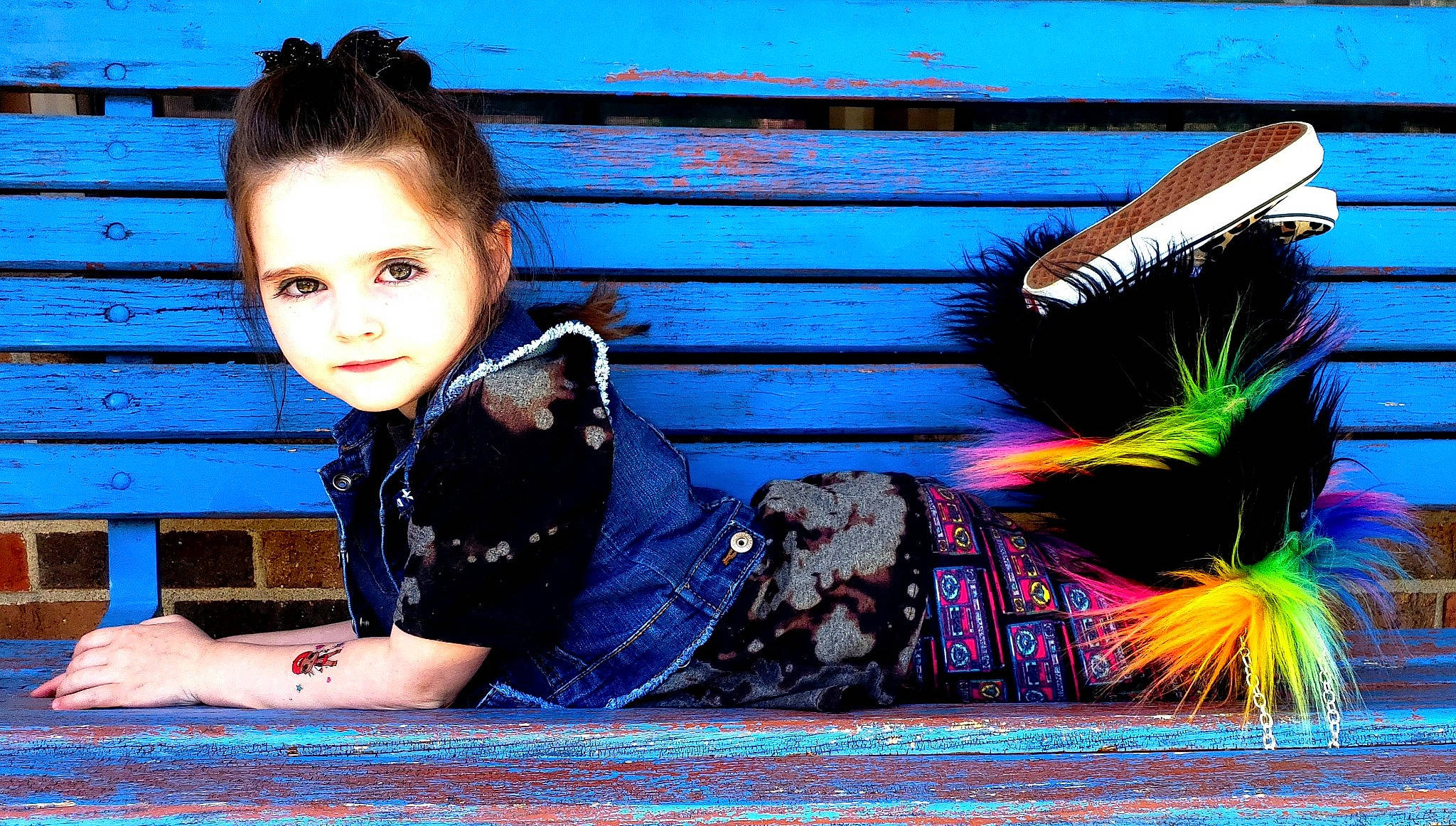 Joslyn joined the competition — help win amazing prizes! beauty, black_hair, blue, brown_hair, child, cool, fun, leg, leisure, long_hair, person, photo_shoot, photography, sitting, smile