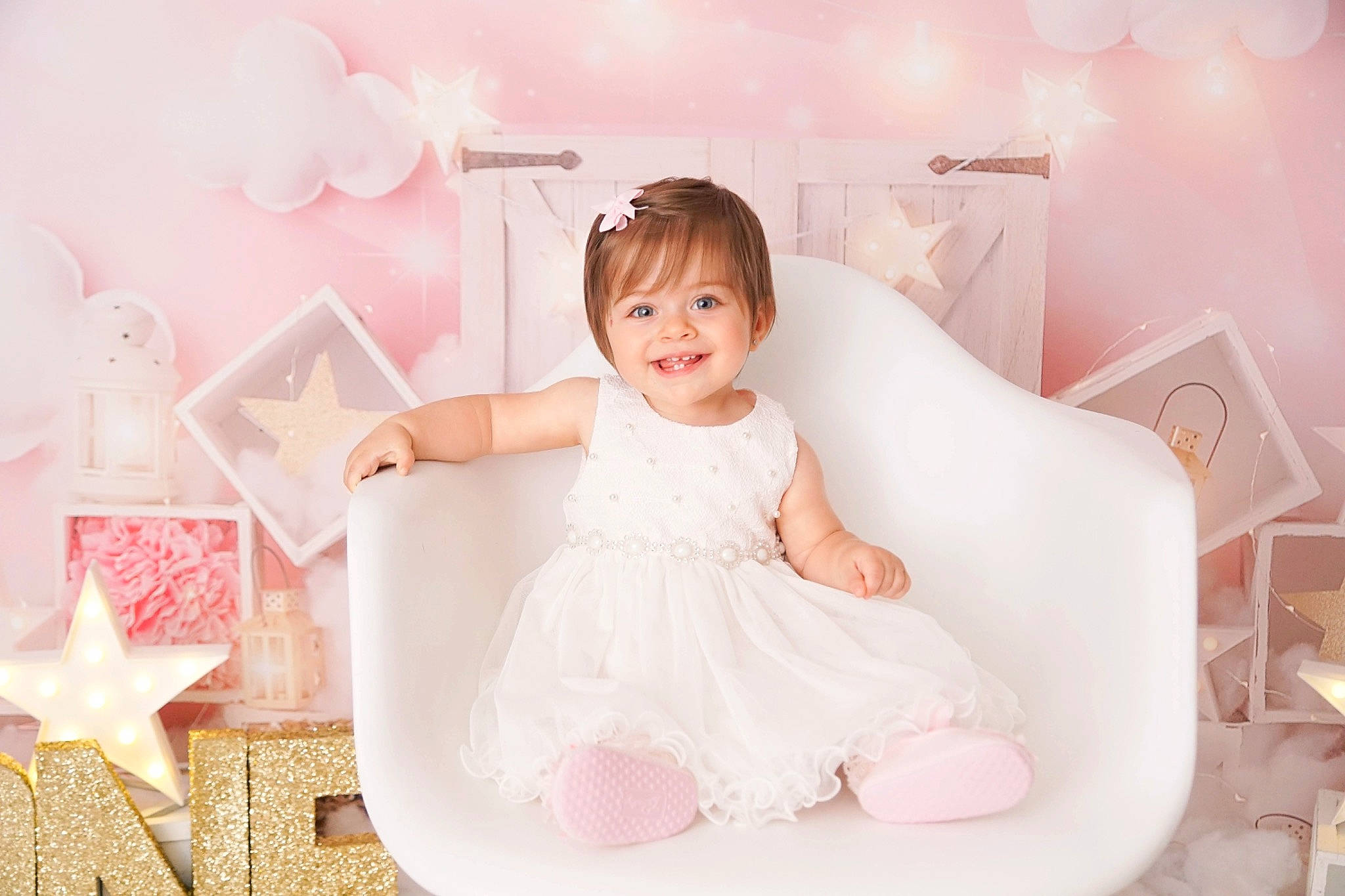 Lucia joined the competition — help win amazing prizes! baby, baby_toddler_clothing, bridal_accessory, day_dress, dress, embellishment, event, flash_photography, formal_wear, gown, happy, joy, pattern, peach, person, pink, room, skin, sleeve, smile
