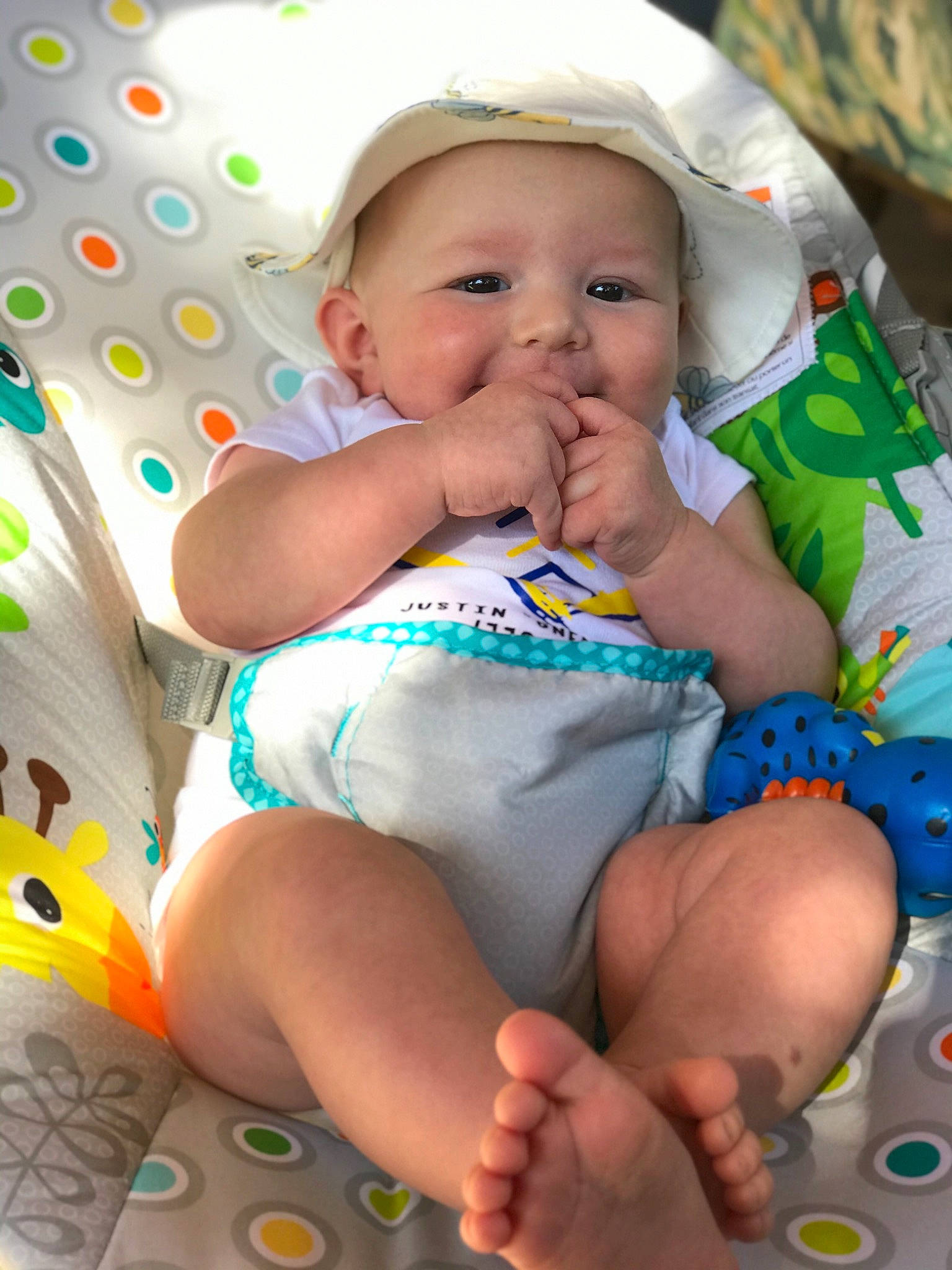 Kolby joined the competition — help win amazing prizes! baby, baby_products, baby_toddler_clothing, child, diaper, finger, headwear, person, play, product, skin, toddler