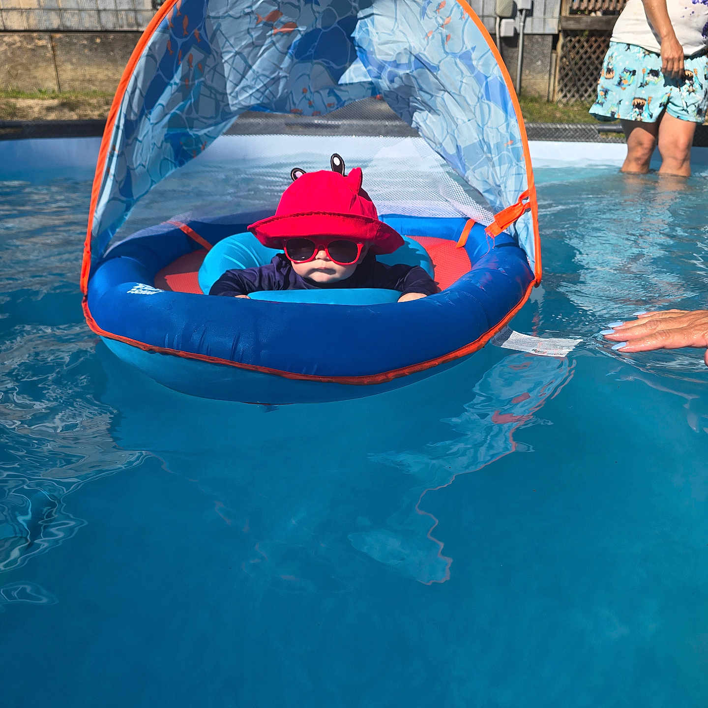 Ayris joined the competition — help win amazing prizes! adult, baby, canopy, child, floating, fun, inflatable_boat, leisure, outdoor, pool, red_hat, relaxing, shorts, summer, sunglasses, sunny, swimming_pool, tattoo, vacation, water