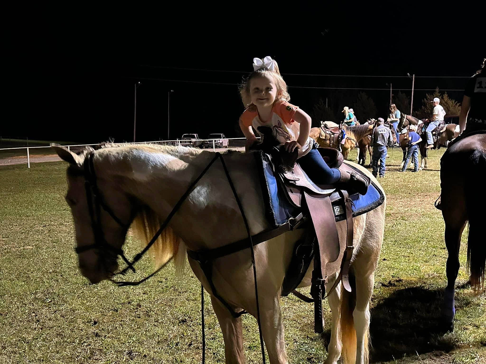 Brynlyn joined the competition — help win amazing prizes! animal_sports, bit, boot, bridle, competition_event, grass, halter, hat, horse, horse_supplies, horse_tack, joy, livestock, mane, pack_animal, person, recreation, rein, saddle, snout