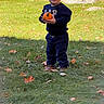child, toddler, boy, outdoor, autumn, fall, pumpkin, grass, lawn, leaves, portrait, standing, smiling, sweatshirt, pants, shoes, park, garden, rocks, nature