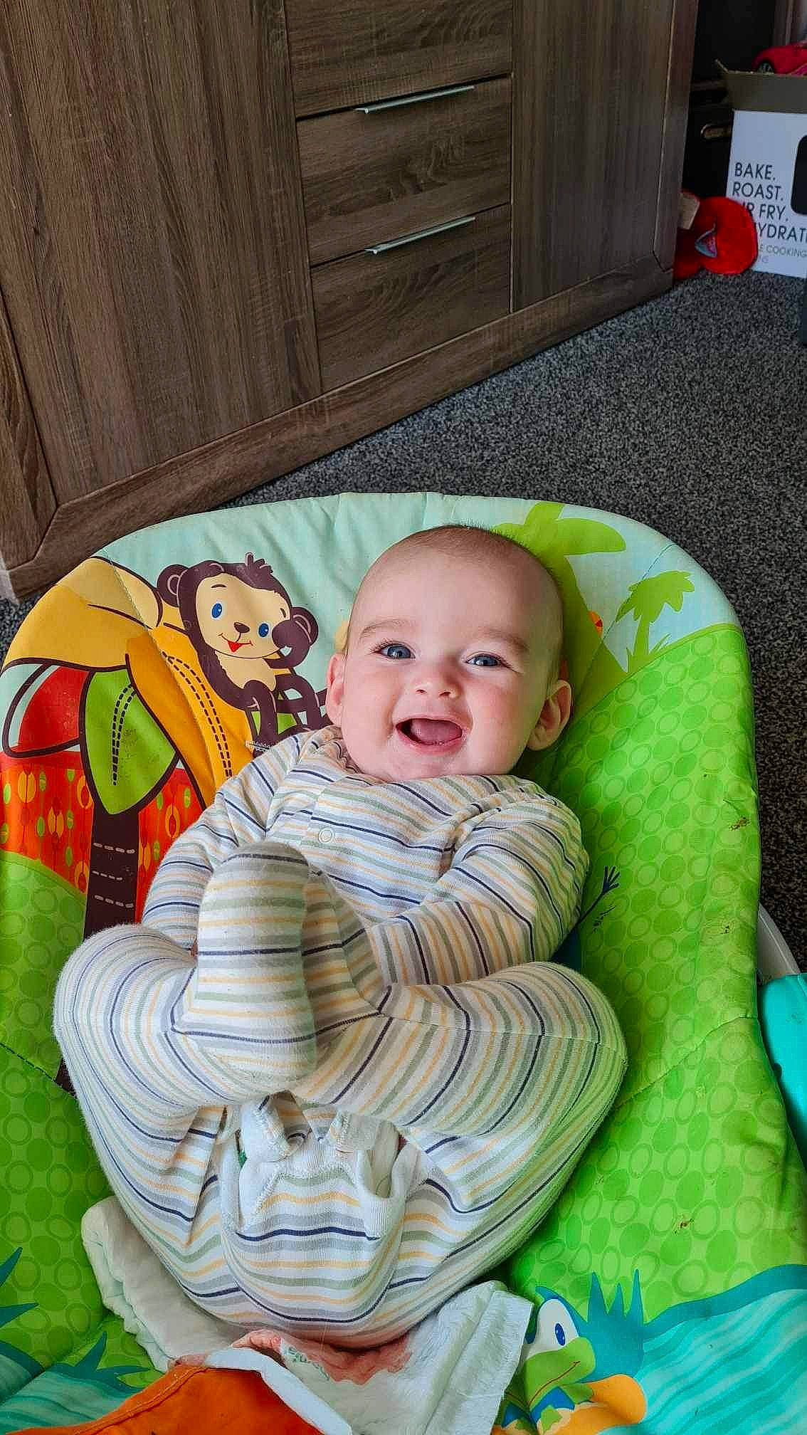 Harrison joined the competition — help win amazing prizes! art, baby, baby_toddler_clothing, cabinetry, cheek, child, comfort, drawer, eye, grass, green, happy, head, mammal, organ, people, person, smile, textile, toddler