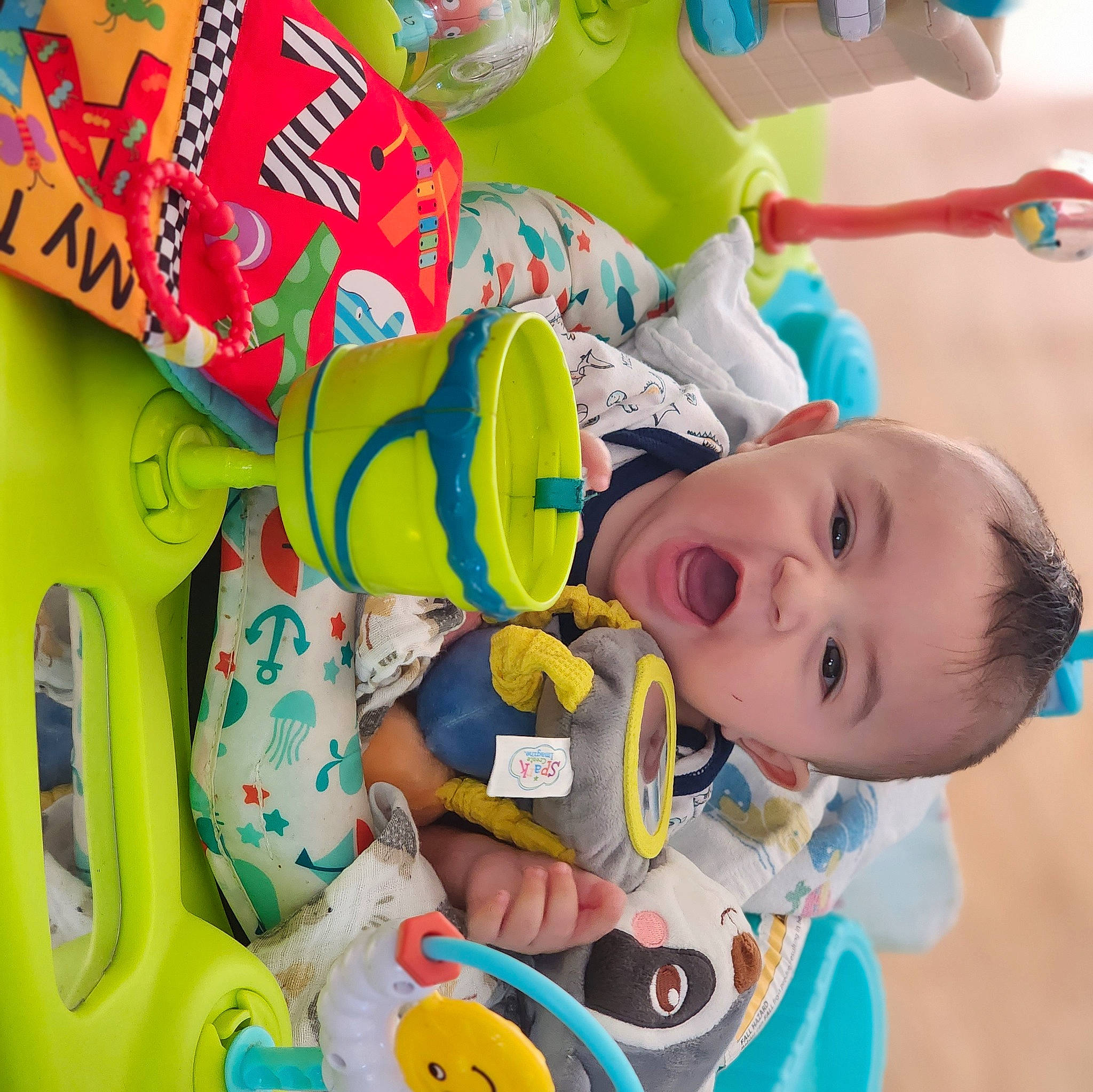 Matteo is registered to the contest to win money with this photo: baby, baby_products, baby_toddler_clothing, baby_toys, cheek, child, fun, happy, leisure, person, plastic, play, room, textile, toddler, toy