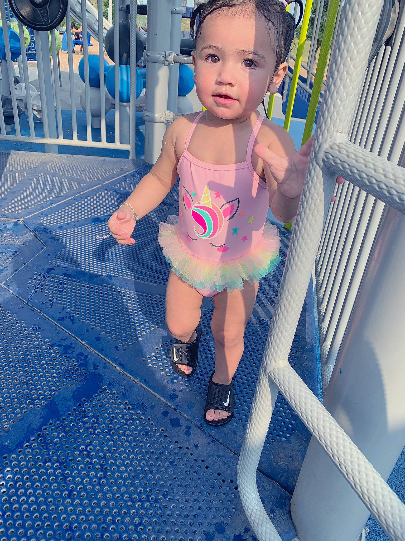 Elyssa is registered to the contest to win money with this photo: blue, child, fun, leisure, person, play, playground, smile, summer, toddler, vacation