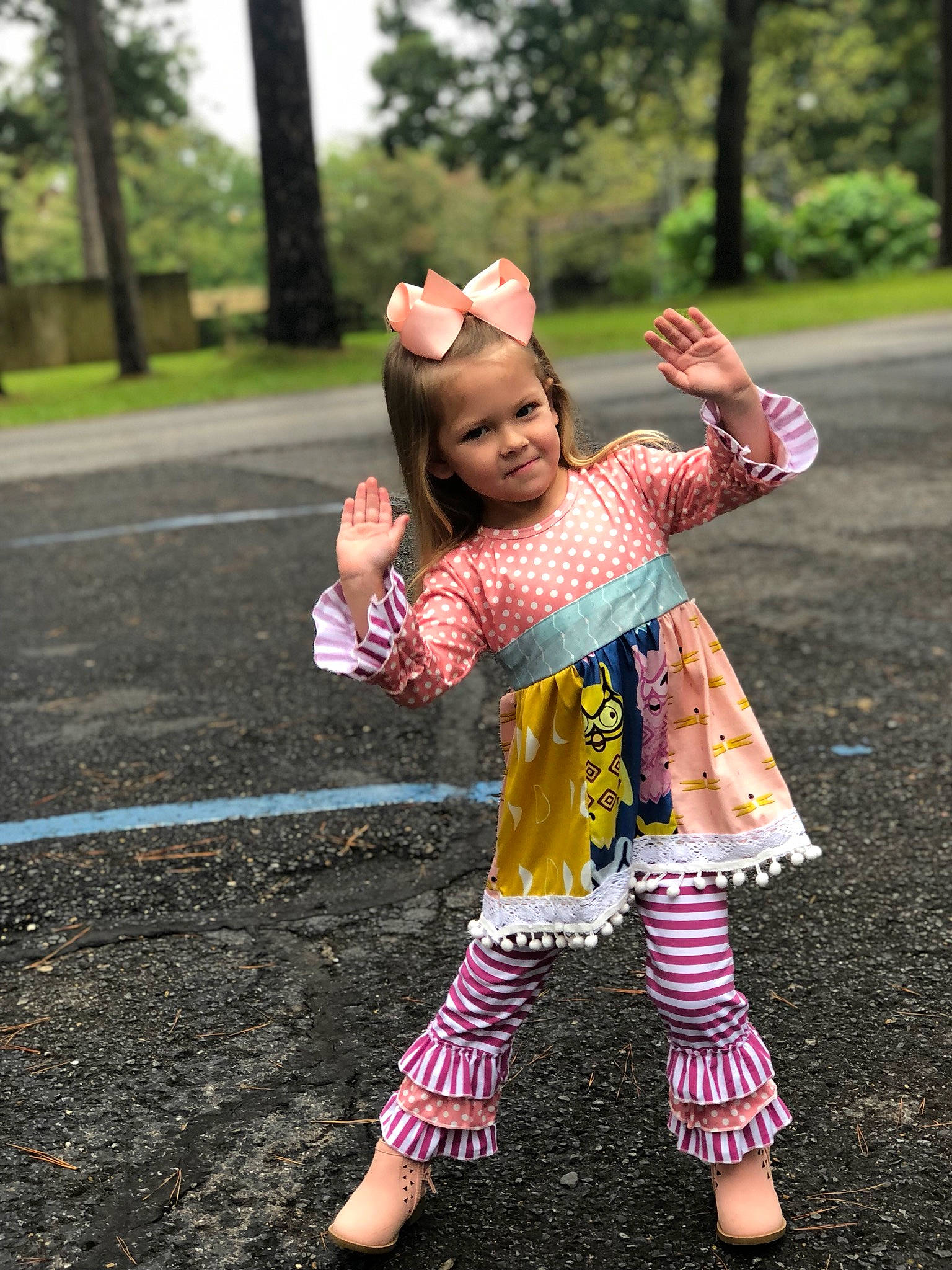 Ana-marie joined the competition — help win amazing prizes! beauty, child, daughter, dress, finger, footwear, fun, hand, happy, outerwear, pattern, person, pink, play, skin, smile, street_fashion, toddler, tree, vacation