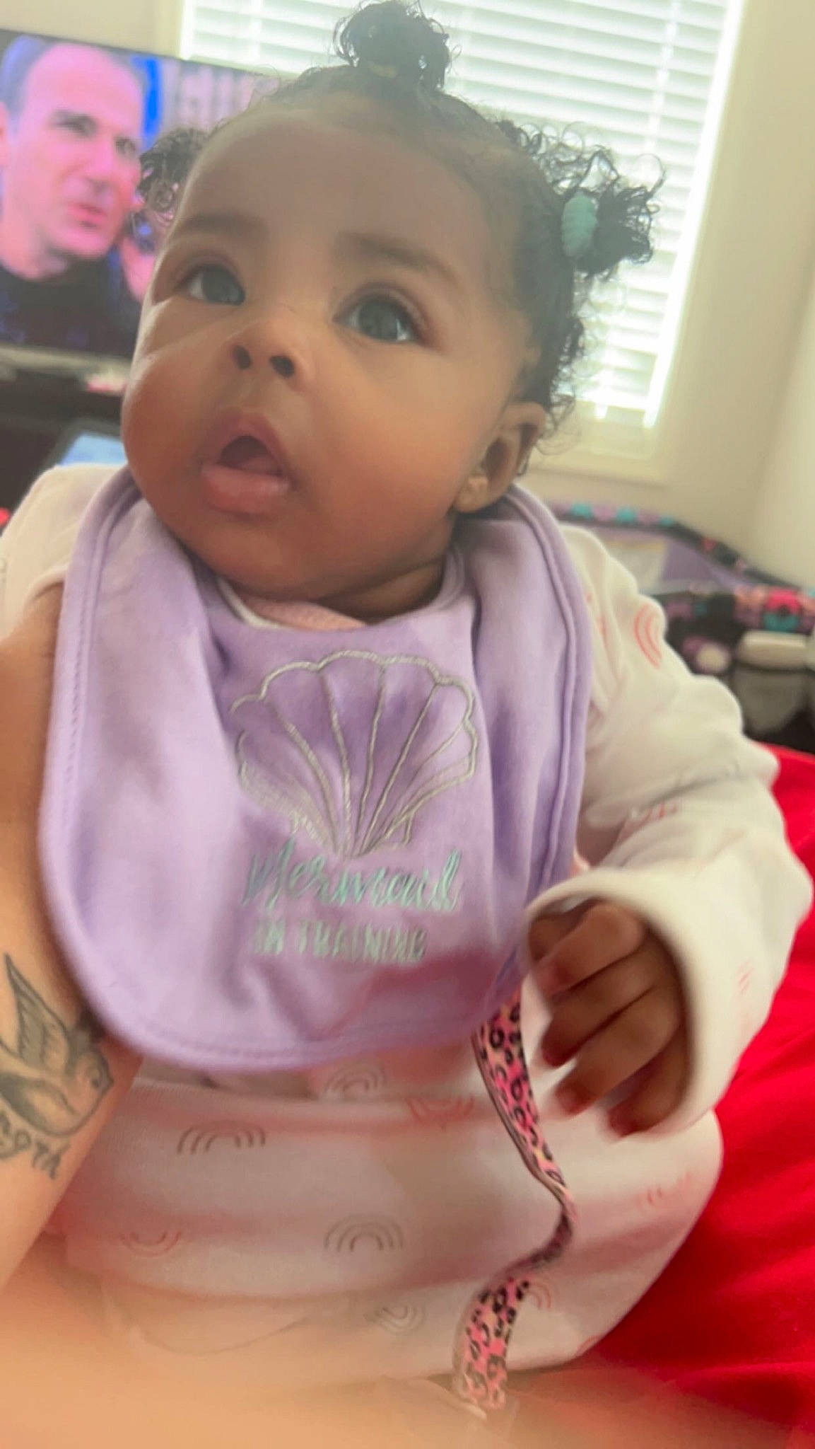 Sa Niyah is registered to the contest to win money with this photo: baby, baby_toddler_clothing, cheek, chin, ear, eye, eyebrow, face, hair, happy, head, iris, lip, mouth, nose, organ, person, pink, purple, skin