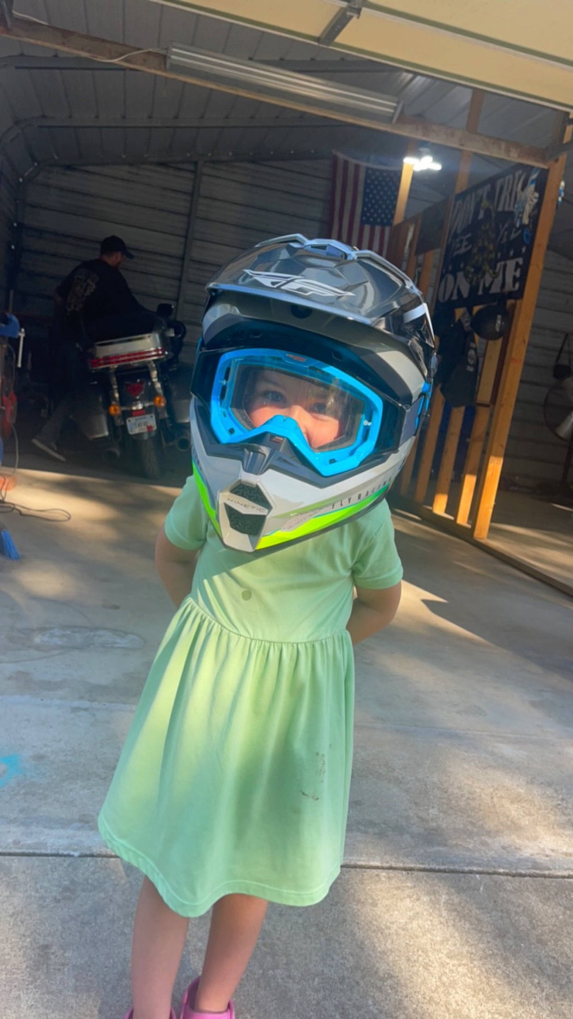 Adalynn is registered to the contest to win money with this photo: automotive_design, automotive_exterior, automotive_lighting, child, costume, dress, electric_blue, eyewear, fictional_character, fun, headgear, headlamp, helmet, leisure, motorcycle_helmet, person, personal_protective_equipment, recreation, sports_equipment, sports_gear