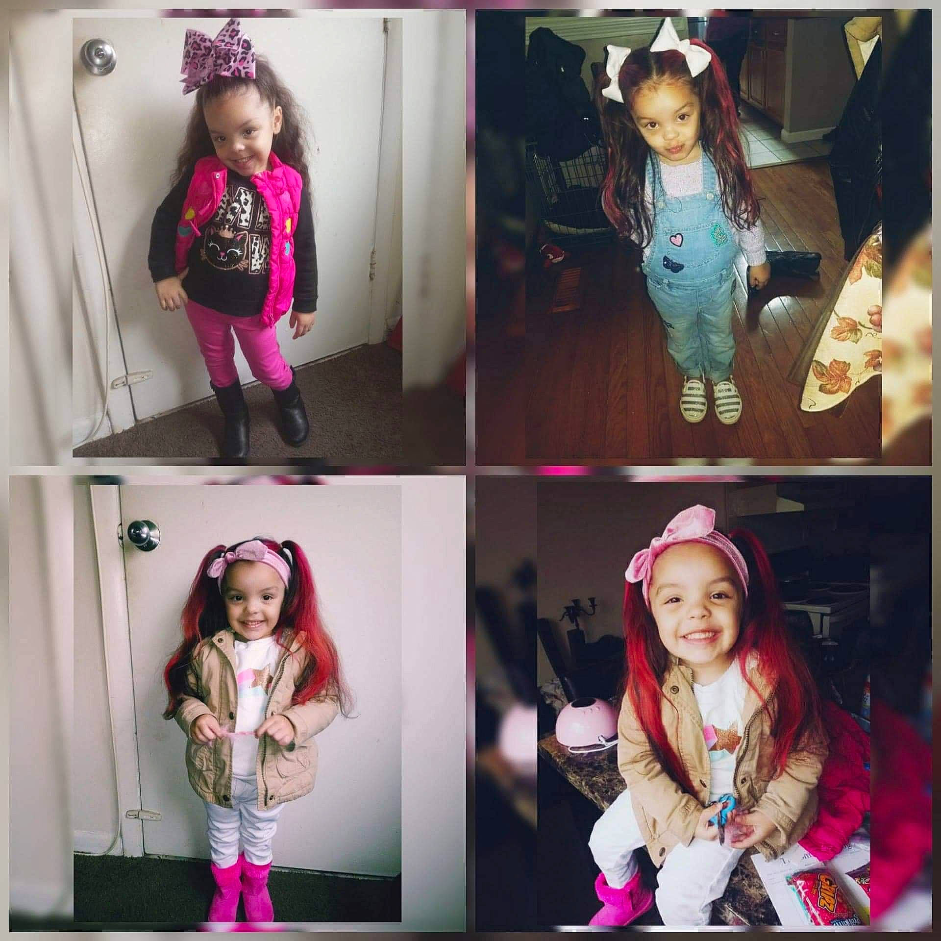 Rose is registered to the contest to win money with this photo: child, child_model, clothing, ear, face, fashion, fur, head, headgear, headwear, jacket, jeans, joy, lip, magenta, outerwear, person, photography, pink, selfie