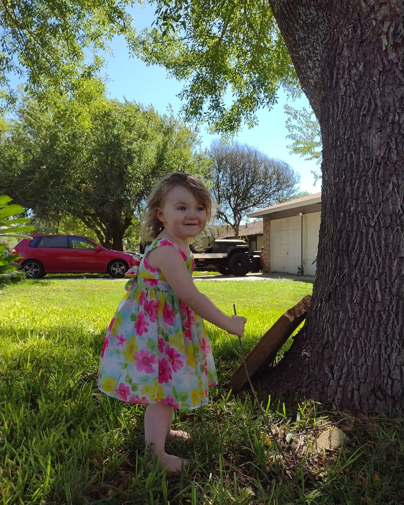 Aralynn Jean is registered to the contest to win money with this photo: botany, car, dress, grass, grassland, green, happy, joy, leaf, leisure, meadow, morning, people_in_nature, person, plant, shrub, sky, sunlight, tints_and_shades, tire