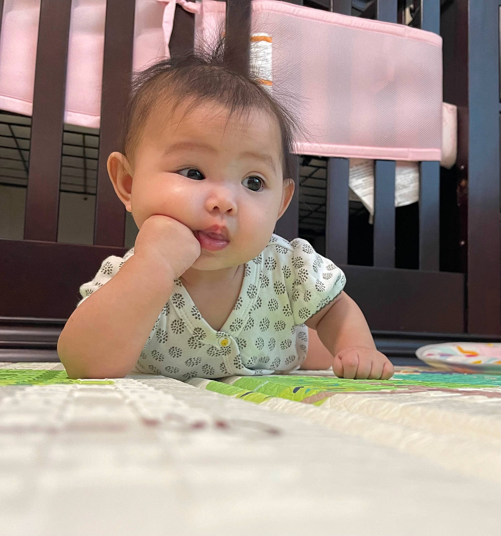 Mia joined the competition — help win amazing prizes! baby, baby_toddler_clothing, cheek, child, crawling, eyelash, flooring, fun, grass, happy, leisure, nose, person, room, sitting, skin, sleeve, smile, thumb, toddler