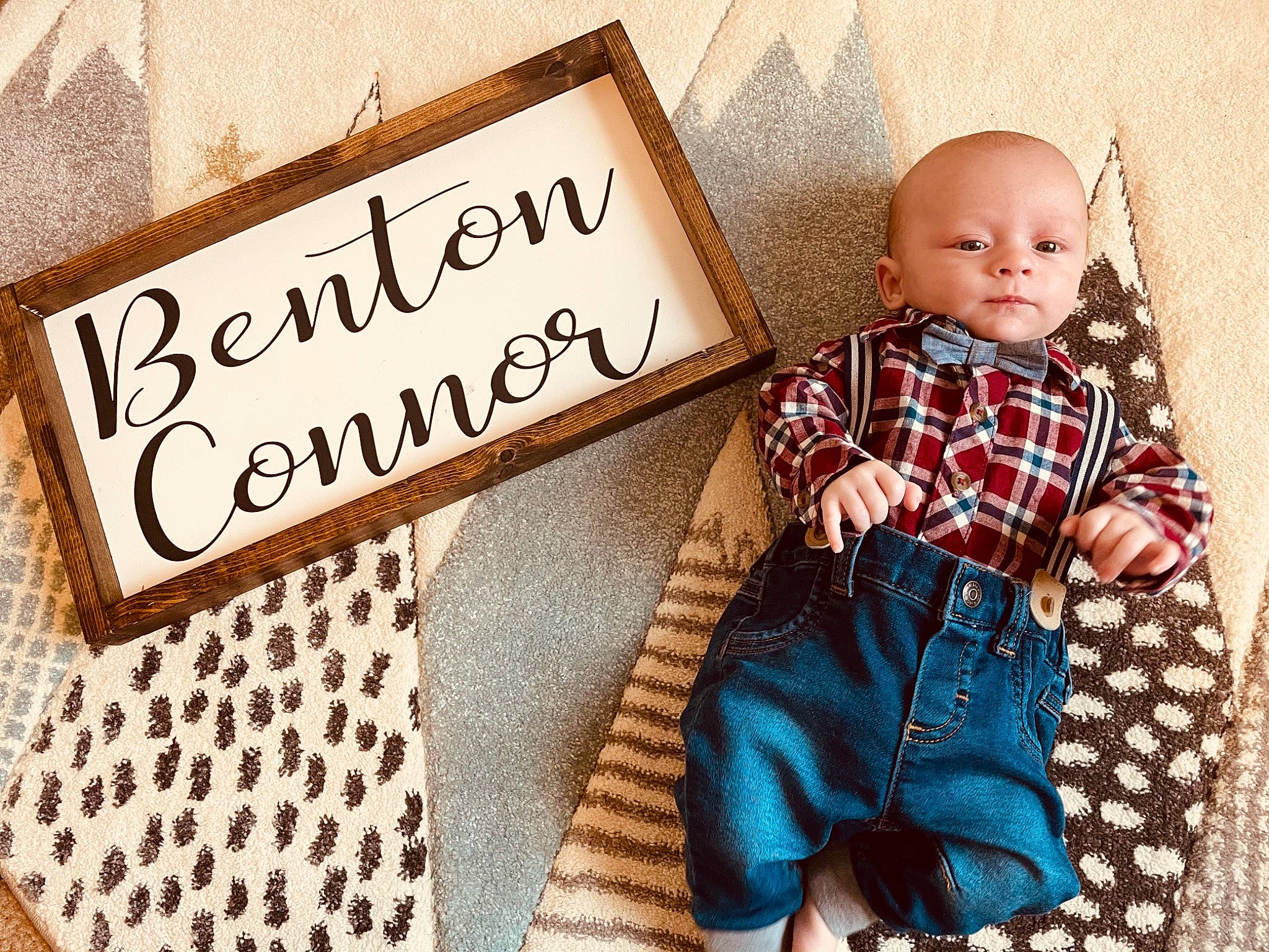 Benton joined the competition — help win amazing prizes! baby, baby_toddler_clothing, beauty, collar, event, font, handwriting, happy, human, linens, pattern, people, person, plaid, rectangle, sleeve, t_shirt, tartan, textile, toddler