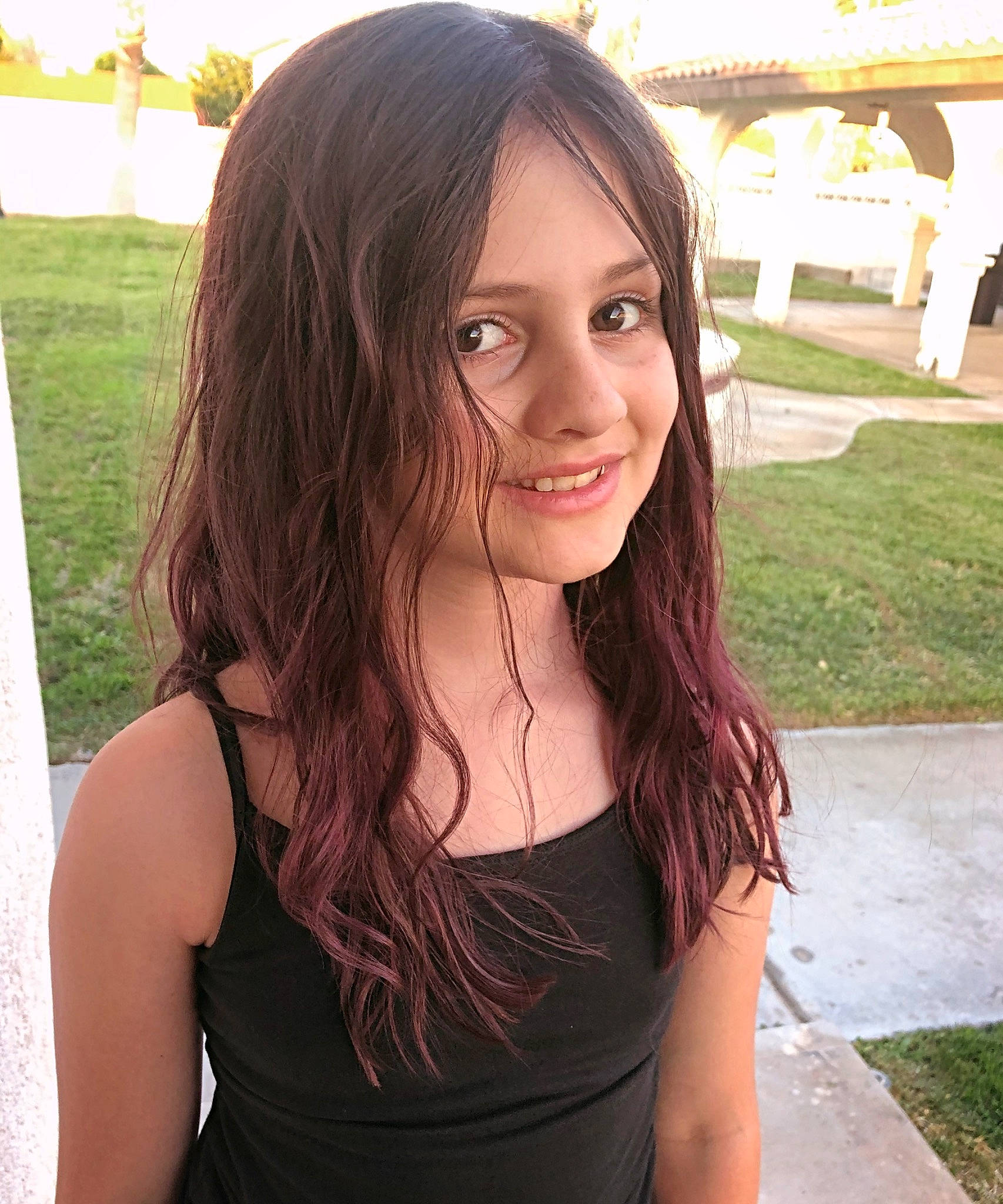 Malina joined the competition — help win amazing prizes! beauty, black_hair, brown_hair, chin, dress, face, feathered_hair, grass, hair, hair_coloring, hairstyle, joy, layered_hair, lip, long_hair, person, photo_shoot, photography, shoulder, smile