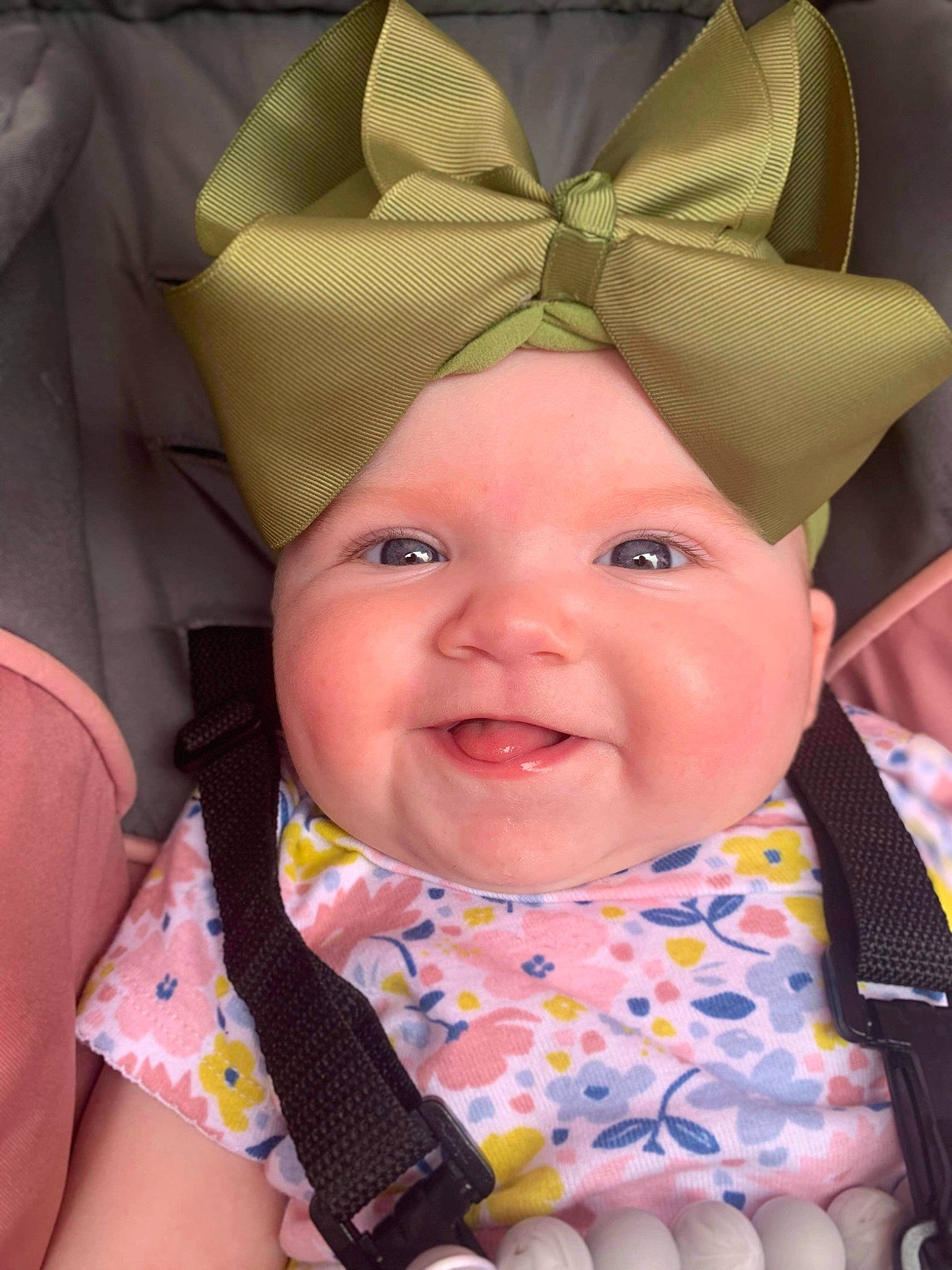 Indie is registered to the contest to win money with this photo: baby, baby_products, baby_toddler_clothing, beauty, cheek, child, costume_hat, design, facial_expression, happy, headgear, headwear, iris, joy, pattern, person, pink, product, skin, smile