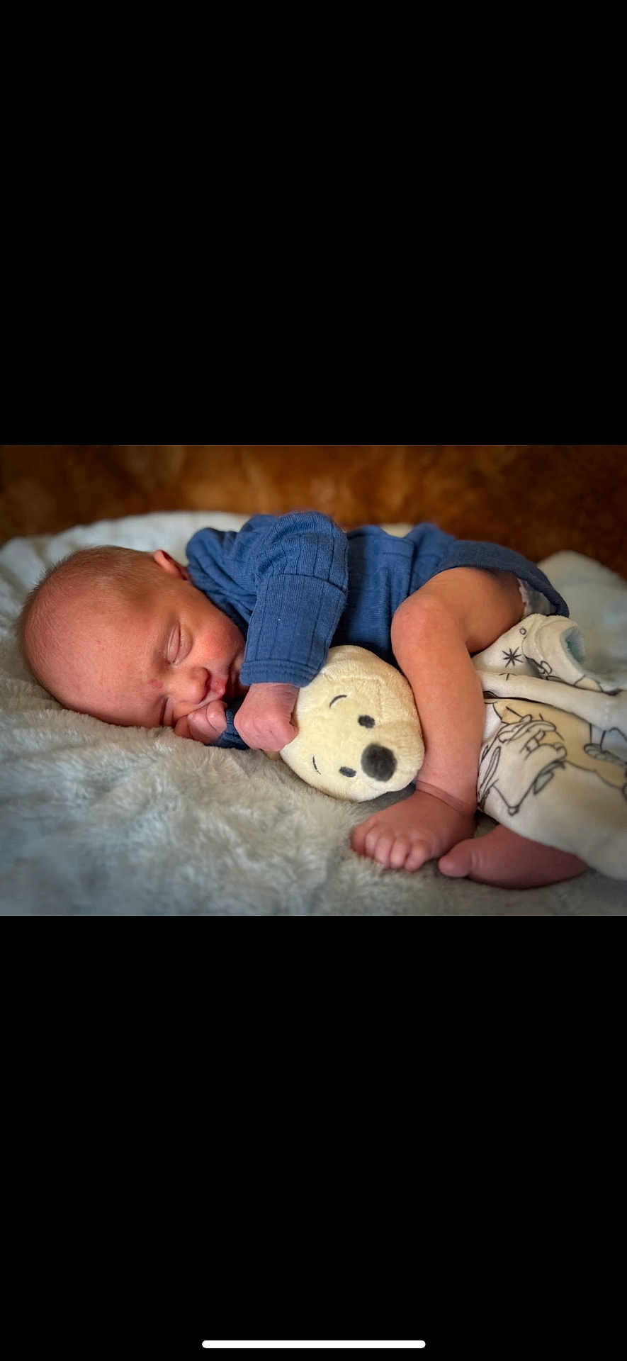 Sawyer joined the competition — help win amazing prizes! baby, newborn, sleeping, plush_toy, blanket, blue_clothing, infant, peaceful, soft_texture, cute, cozy, child, portrait, resting, indoors, human, small, toddler, sleep, cuddle