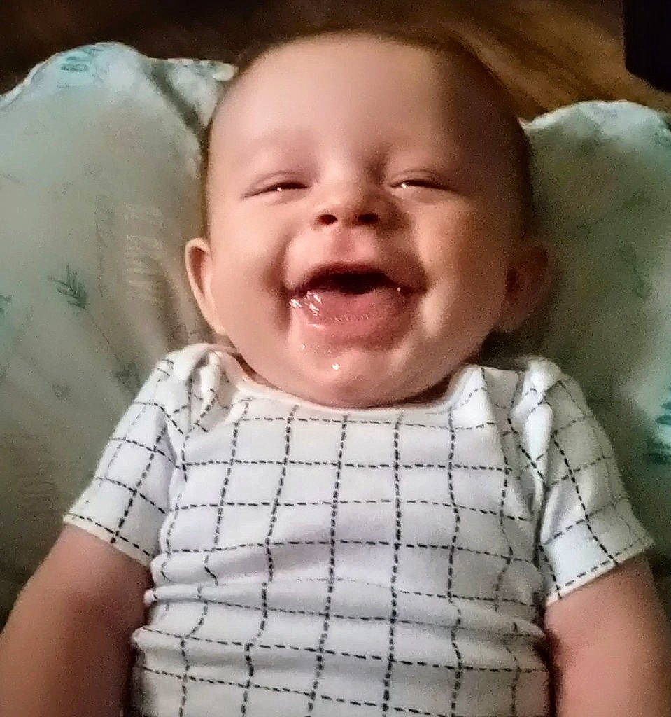 Jaxon is registered to the contest to win money with this photo: baby, baby_laughing, baby_toddler_clothing, cheek, child, chin, forehead, fun, happy, iris, laugh, lip, mouth, nose, pattern, person, skin, sleeve, smile, toddler