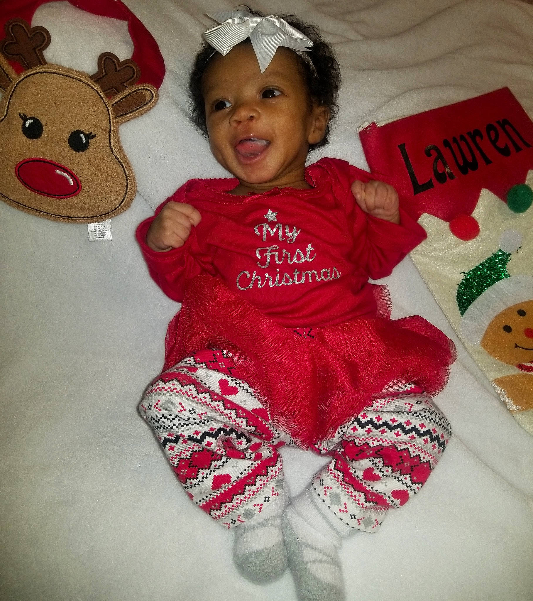 Lawren joined the competition — help win amazing prizes! child, christmas, costume, fun, holiday, infant, person, product, red, skin, smile, stuffed_toy, teddy_bear, textile, toddler, toy