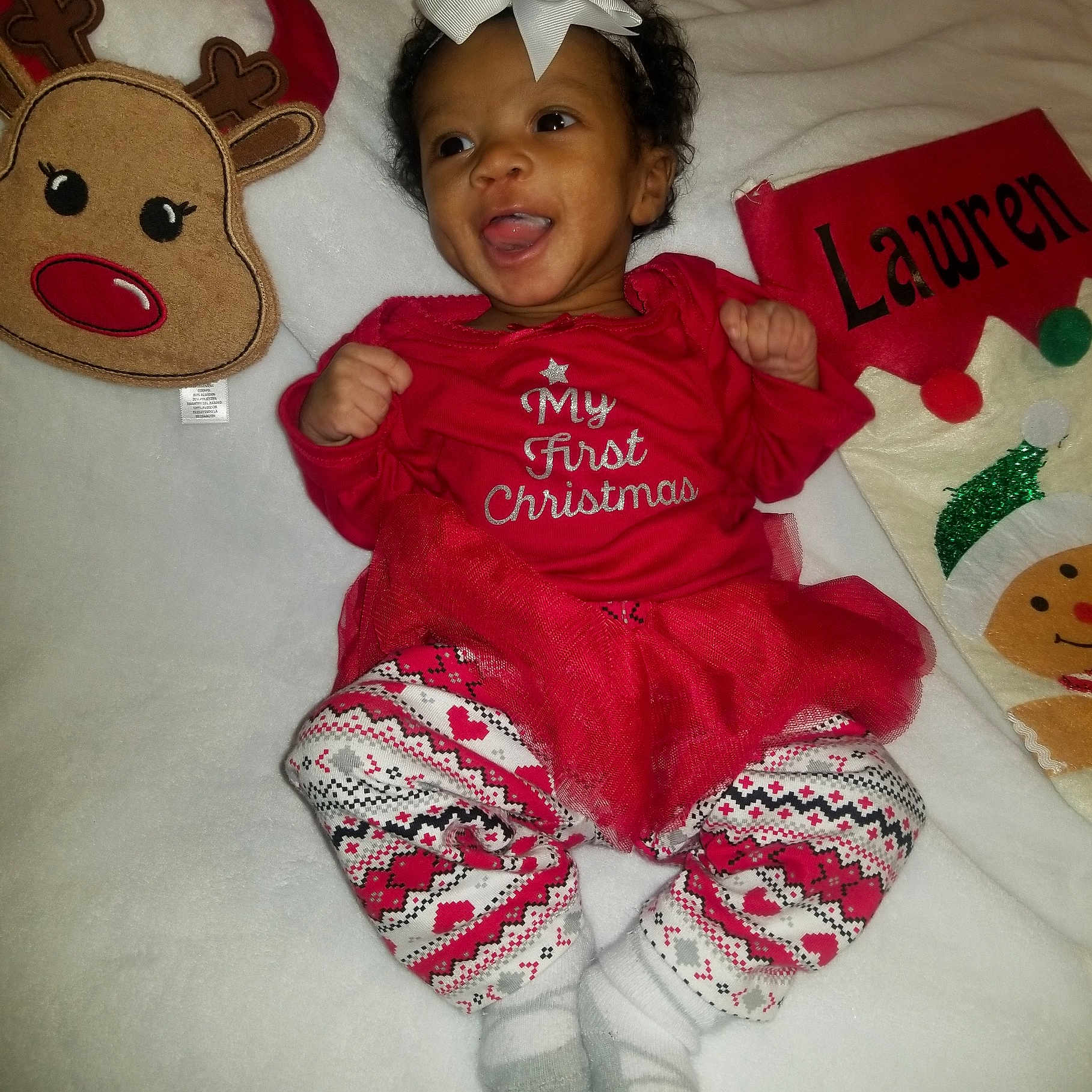 Lawren joined the competition — help win amazing prizes! child, christmas, costume, fun, holiday, infant, person, product, red, skin, smile, stuffed_toy, teddy_bear, textile, toddler, toy