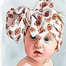Akadia is registered to the contest to win money with this photo: baby, bare_shoulders, big_bow, blue_eyes, bow, child, chubby_cheeks, curious_expression, cute, football_print, gaze, headwear, headwrap, infant, pastel_background, patterned_fabric, portrait, soft_lighting, studio_portrait, watercolor_texture