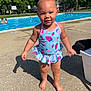Camyla joined the competition — help win amazing prizes! toddler, child, swimsuit, poolside, concrete, outdoor, summer, sunlight, smile, barefoot, water, trees, fence, shadow, playtime, daytime, young_child, person, blue, pink