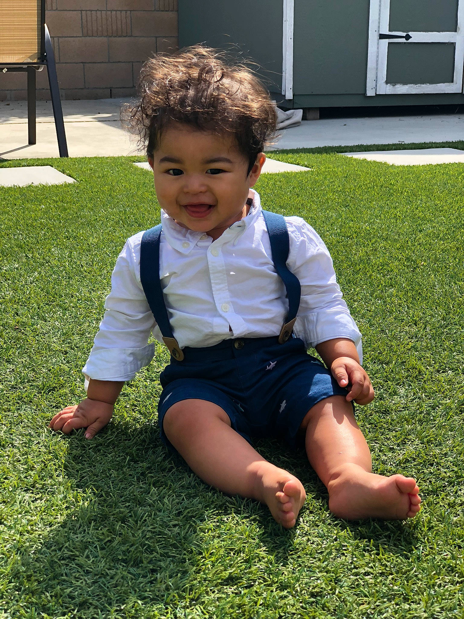 Aidyn joined the competition — help win amazing prizes! barefoot, child, fun, garden, grass, grass_family, lawn, leg, male, person, plant, play, sitting, smile, summer, toddler, yard