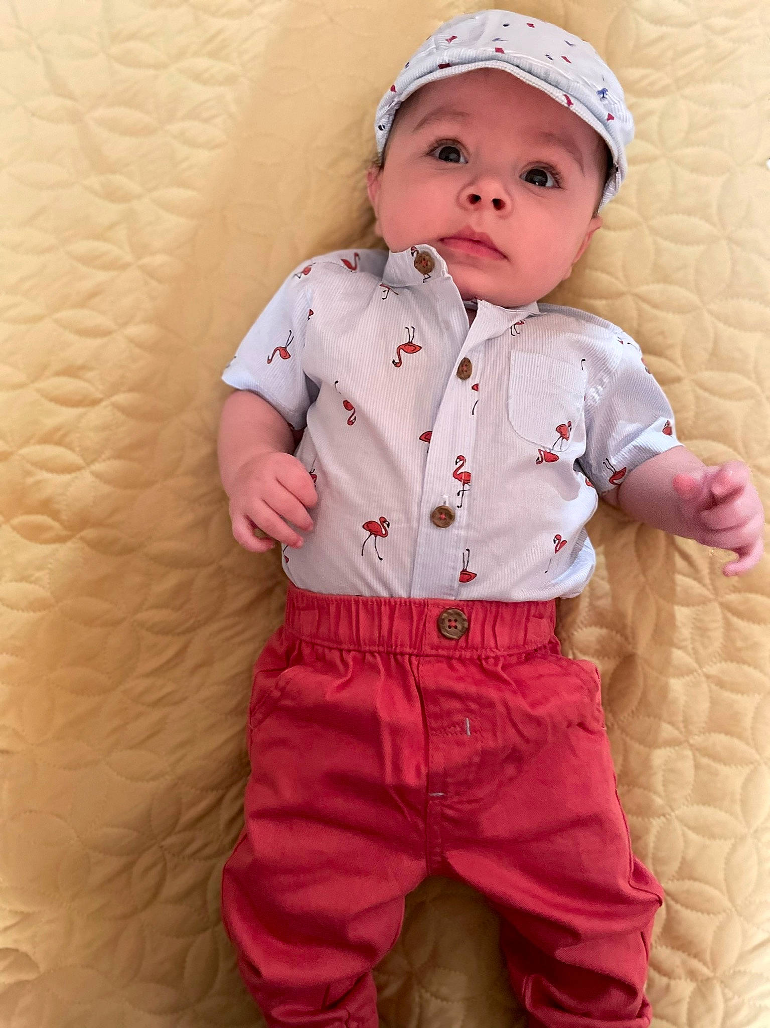 Chandler is registered to the contest to win money with this photo: arm, baby, baby_toddler_clothing, cheek, collar, dress, dress_shirt, eye, face, hand, head, headgear, headwear, human_body, lip, neck, outerwear, person, pink, skin
