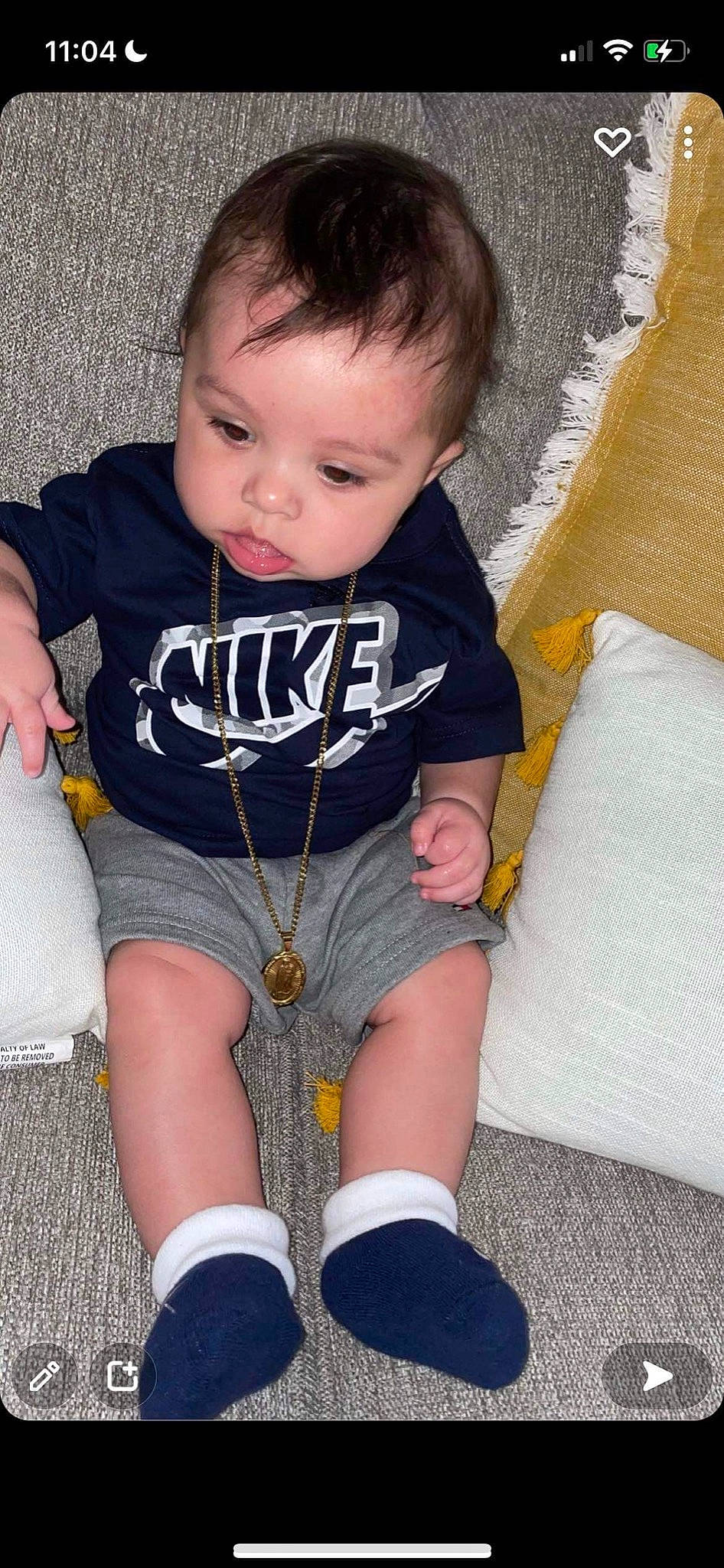 Chandler is registered to the contest to win money with this photo: baby, baby_toddler_clothing, cheek, dress, face, finger, hairstyle, happy, head, human_body, iris, leg, person, skin, sleeve, sock, summer, t_shirt, textile, thigh