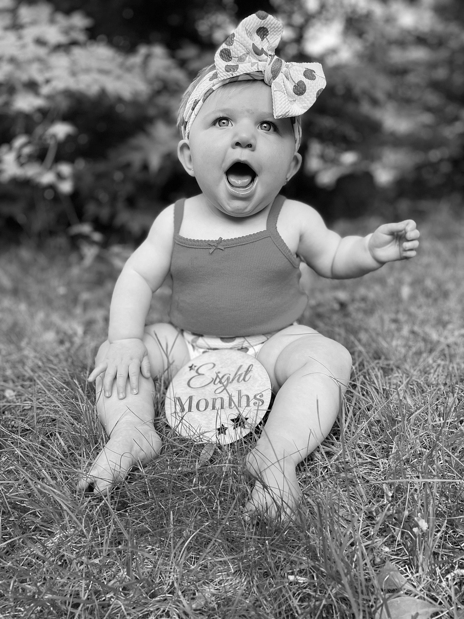 Alaia joined the competition — help win amazing prizes! baby, baby_toddler_clothing, black_and_white, child, flash_photography, grass, grass_family, grassland, happy, head, human_body, lawn, meadow, monochrome, people_in_nature, person, plant, playing_with_kids, smile, surprise