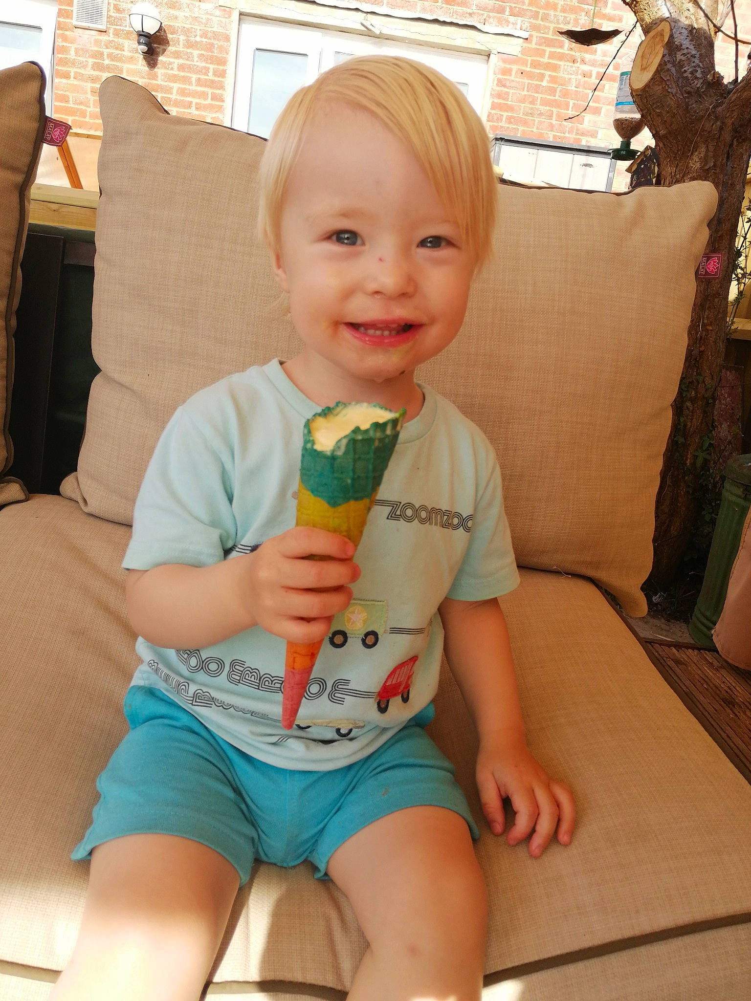 Koby Paul joined the competition — help win amazing prizes! arm, baby, baby_toddler_clothing, blond, cheek, child, comfort, eye, face, finger, fun, happy, head, human_leg, joy, person, sitting, skin, smile, textile