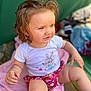 Alycia a rejoint le concours — aidez-le/la à gagner de superbes lots ! baby, background_blur, blue_eyes, child, curly_hair, cute, expression, face, hand, legs, outdoor, pink_towel, playful, shirt, shorts, sitting, skin, summer, sunlight, toddler